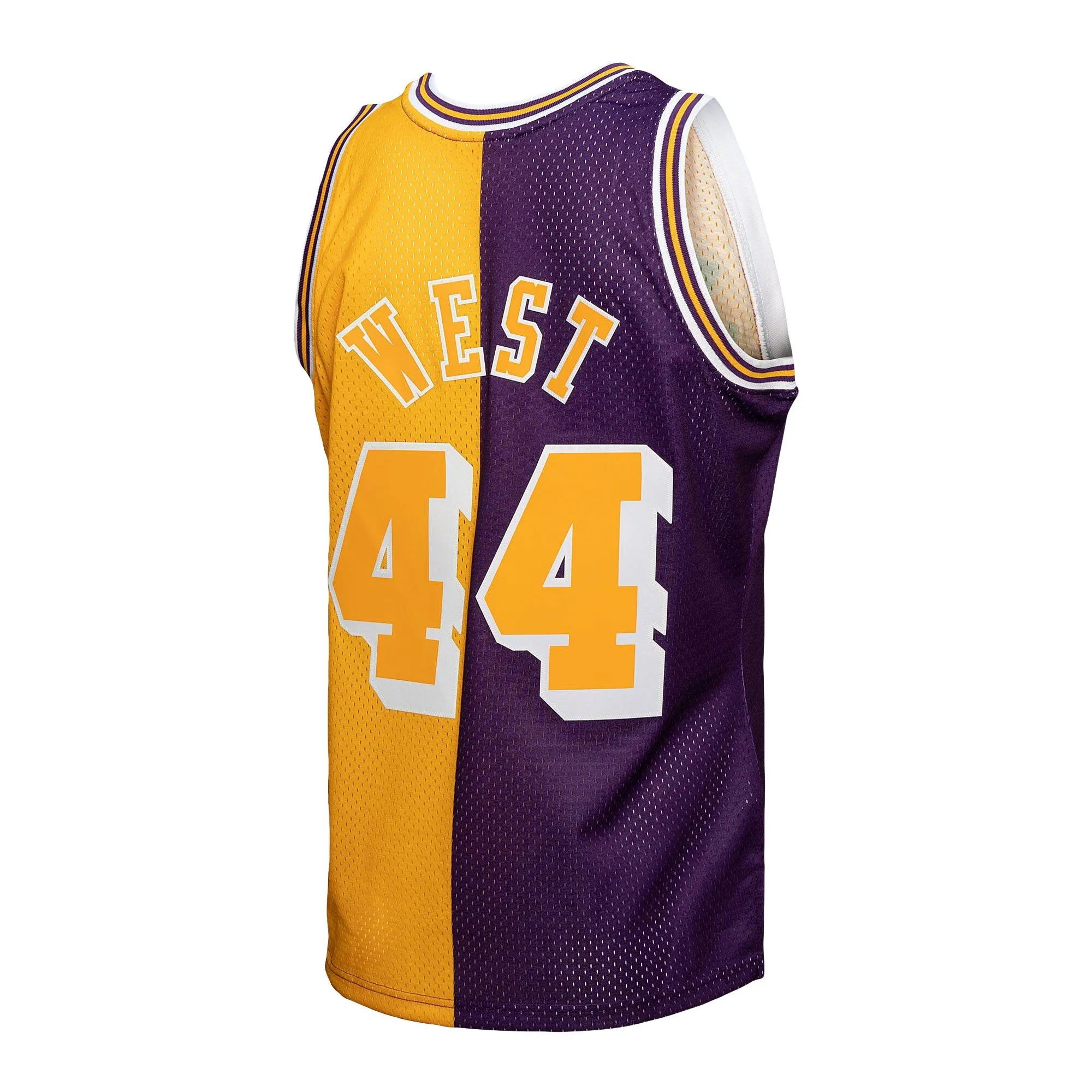 Jerry West Los Angeles Lakers Mitchell & Ness Hardwood Classics 1971/72 Split Swingman Jersey - Purple/Gold