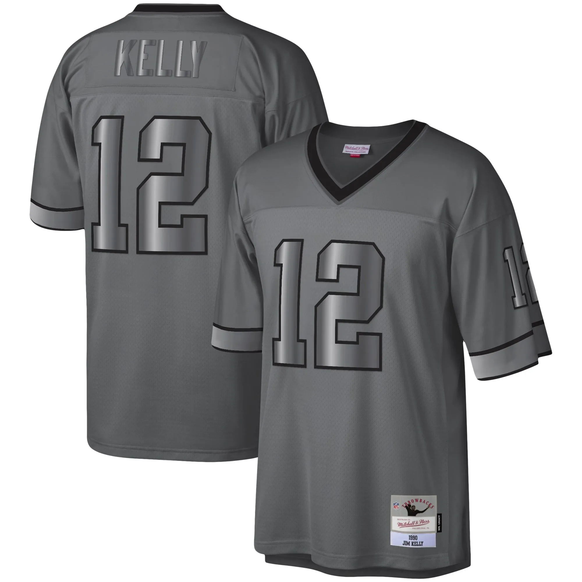 Jim Kelly Buffalo Bills Mitchell & Ness 1990 Retired Player Metal Legacy Jersey - Charcoal