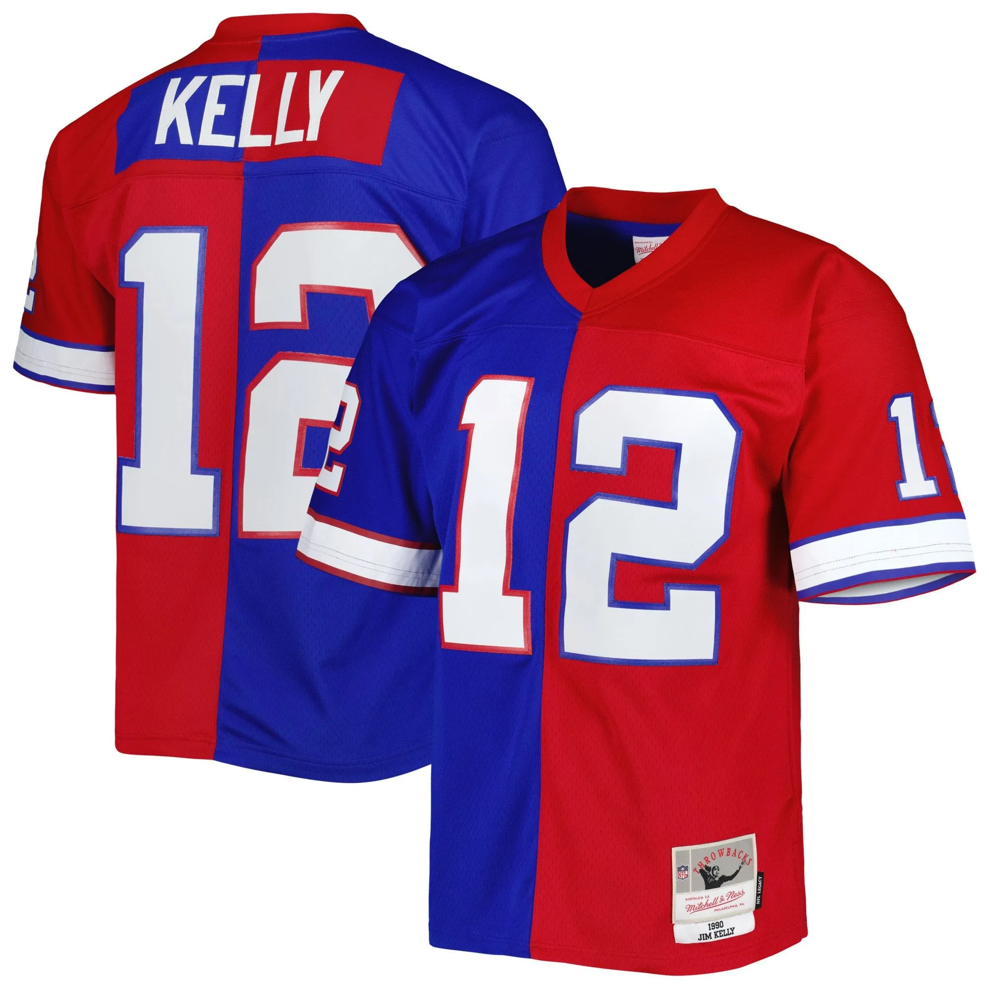 Jim Kelly Buffalo Bills Mitchell & Ness 1990 Split Legacy Replica Jersey - Royal/Red