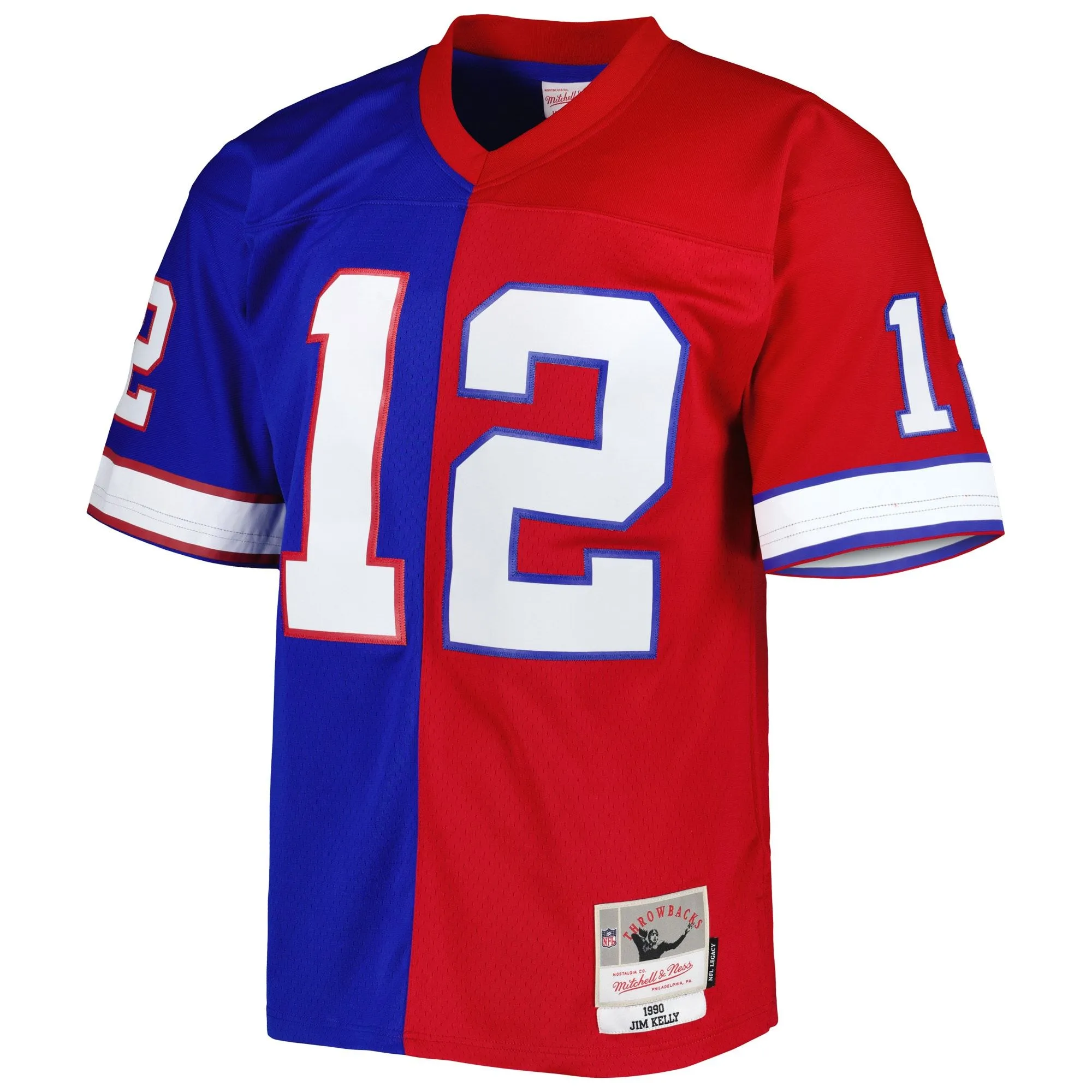 Jim Kelly Buffalo Bills Mitchell & Ness 1990 Split Legacy Replica Jersey - Royal/Red