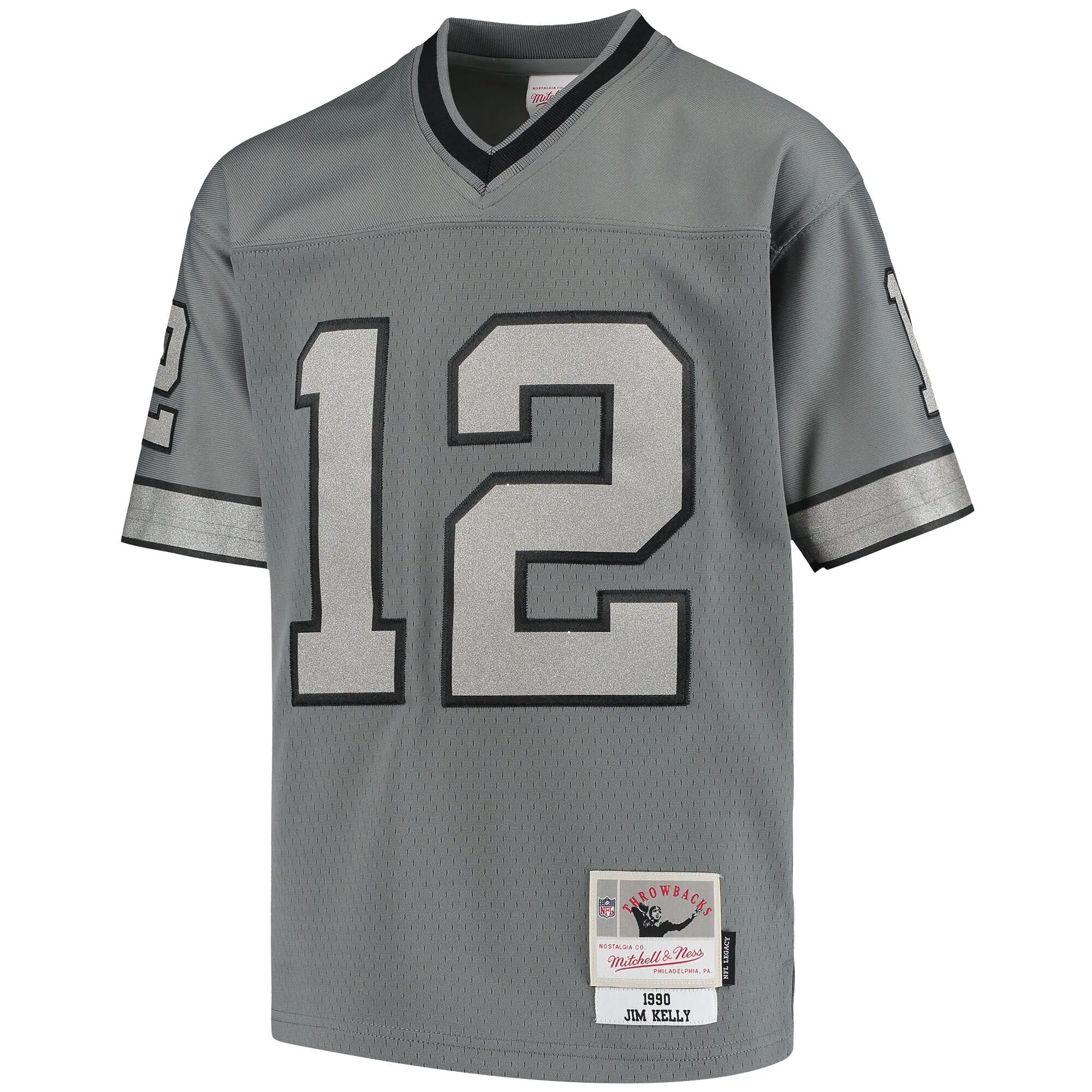 Jim Kelly Buffalo Bills Mitchell & Ness Youth 1990 Retired Player Metal Replica Jersey - Charcoal