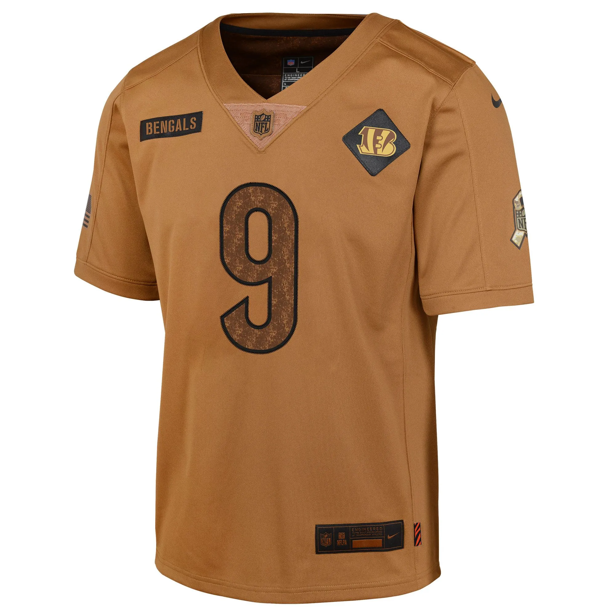 Joe Burrow Cincinnati Bengals  Youth 2023 Salute To Service Limited Jersey - Brown