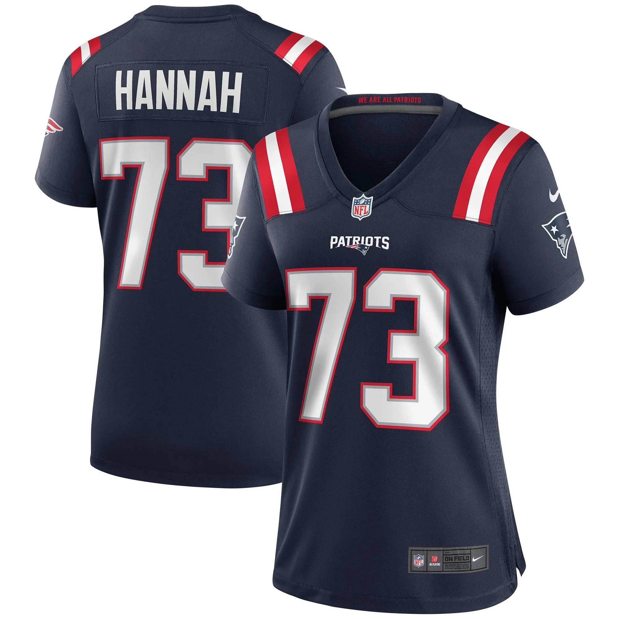 John Hannah New England Patriots  Women's Game Retired Player Jersey - Navy