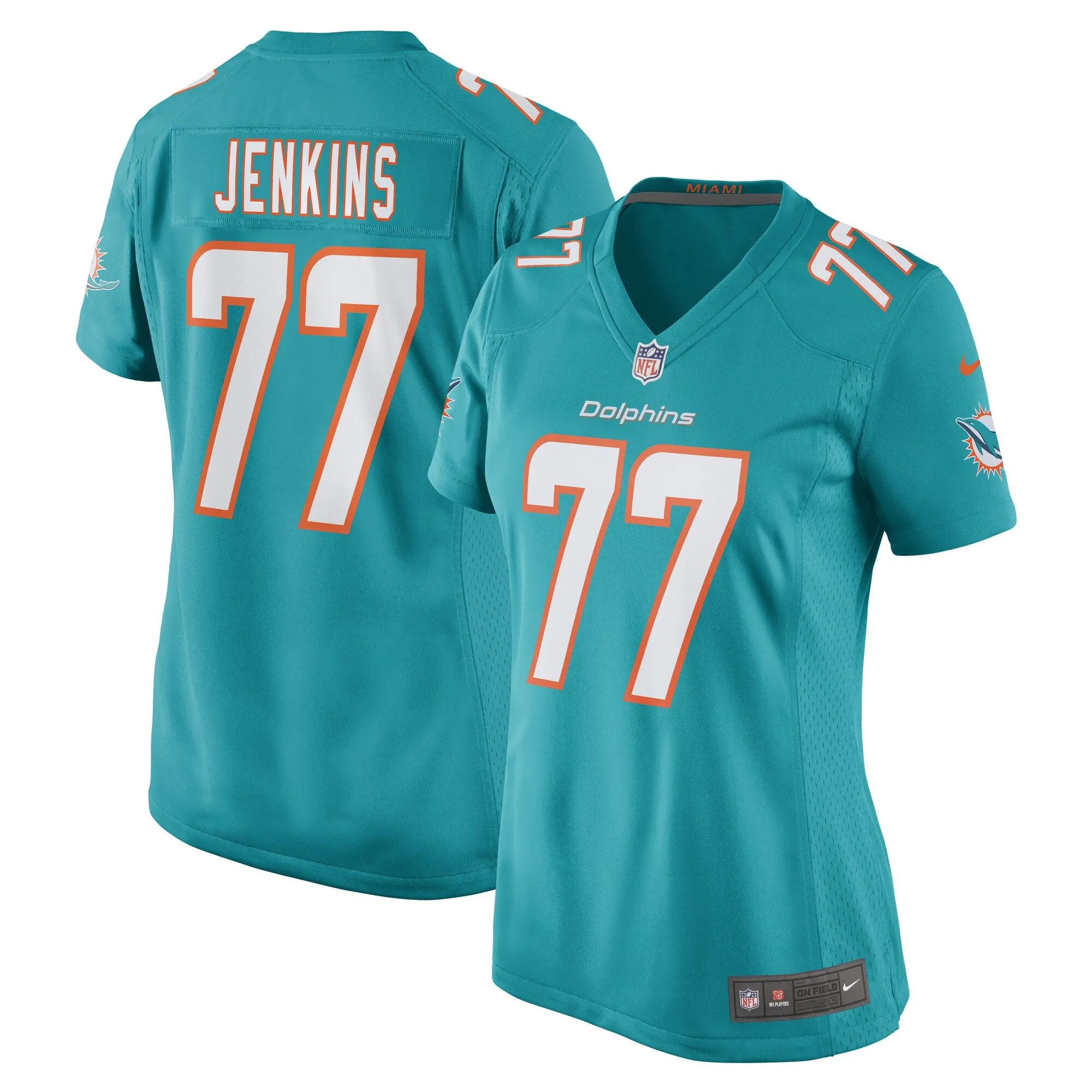 John Jenkins Miami Dolphins  Women's Game Player Jersey - Aqua