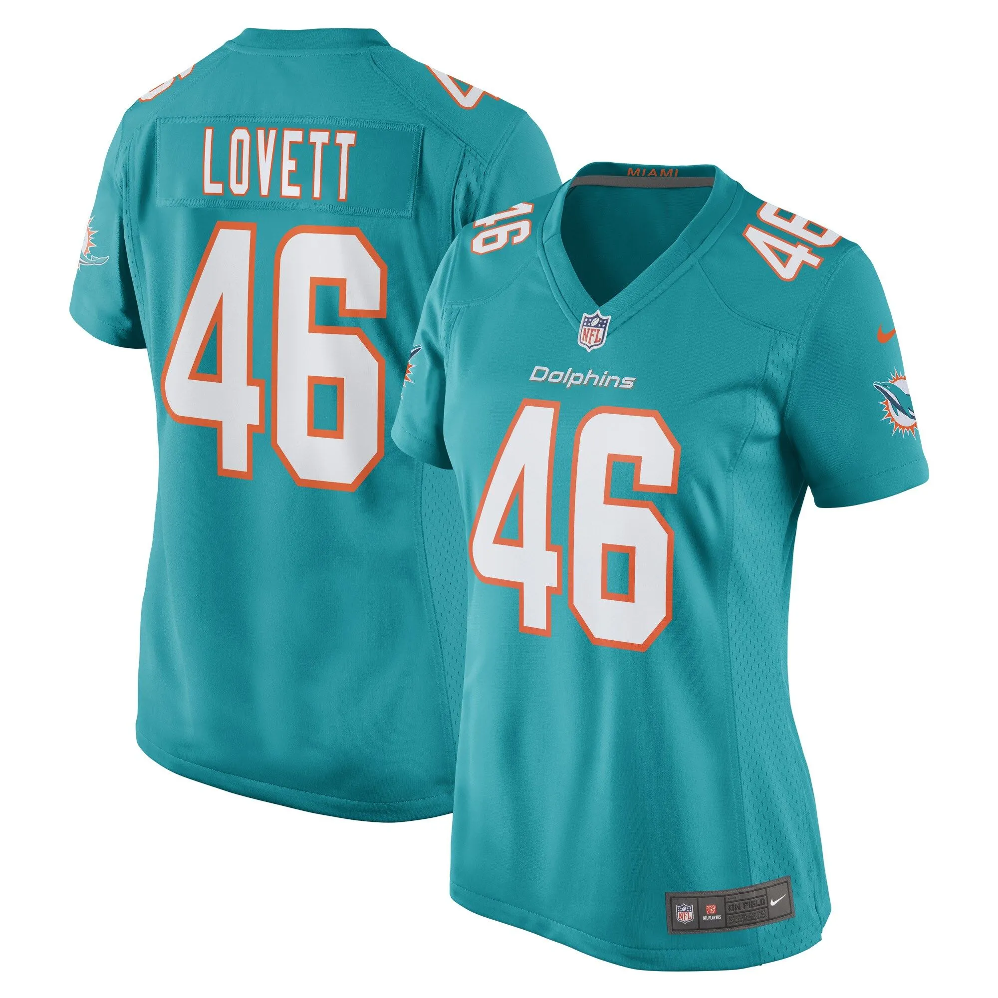 John Lovett Miami Dolphins  Women's Game Player Jersey - Aqua