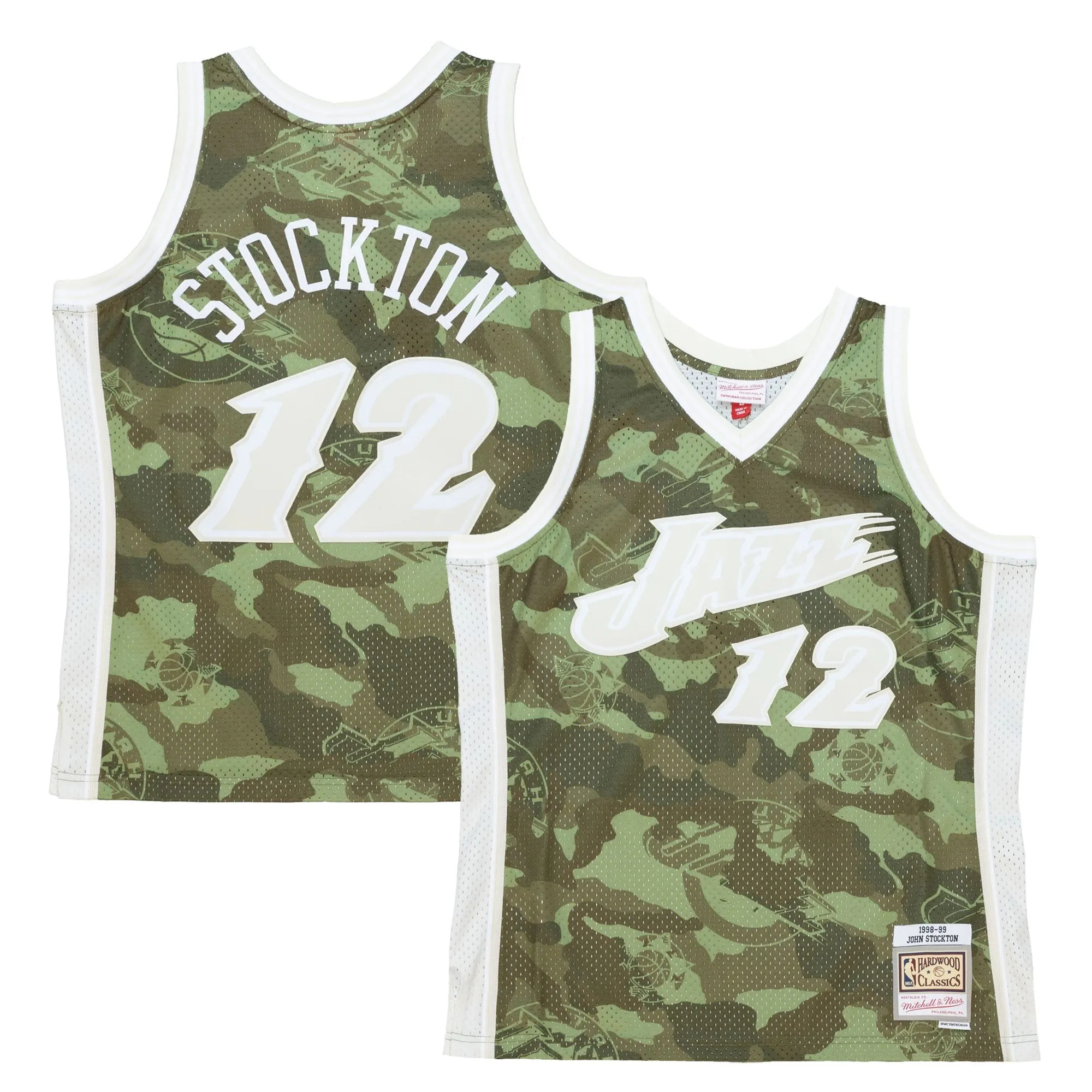 John Stockton Utah Jazz Mitchell & Ness Hardwood Classics 1998/99 Ghost Green Swingman Jersey - Camo