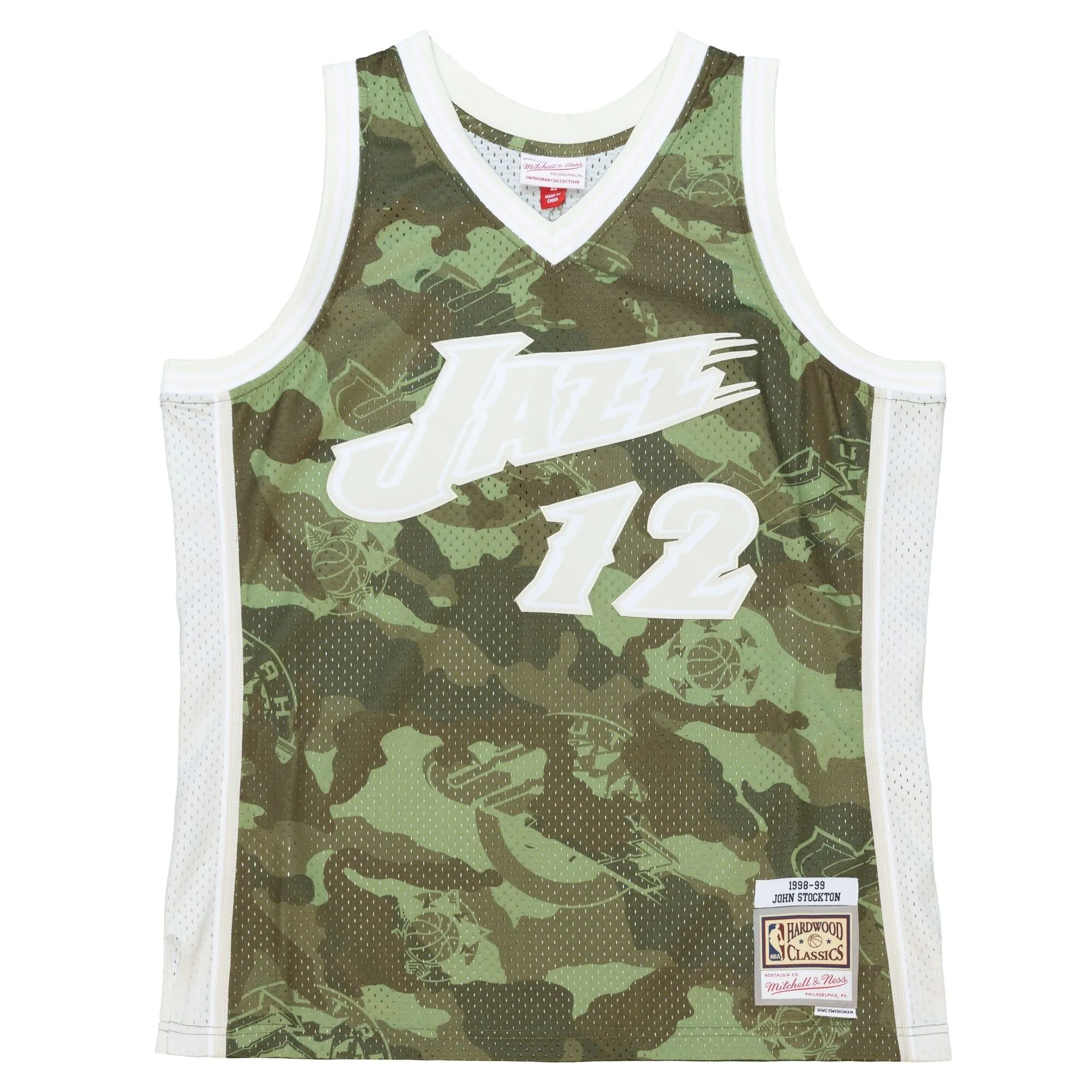 John Stockton Utah Jazz Mitchell & Ness Hardwood Classics 1998/99 Ghost Green Swingman Jersey - Camo