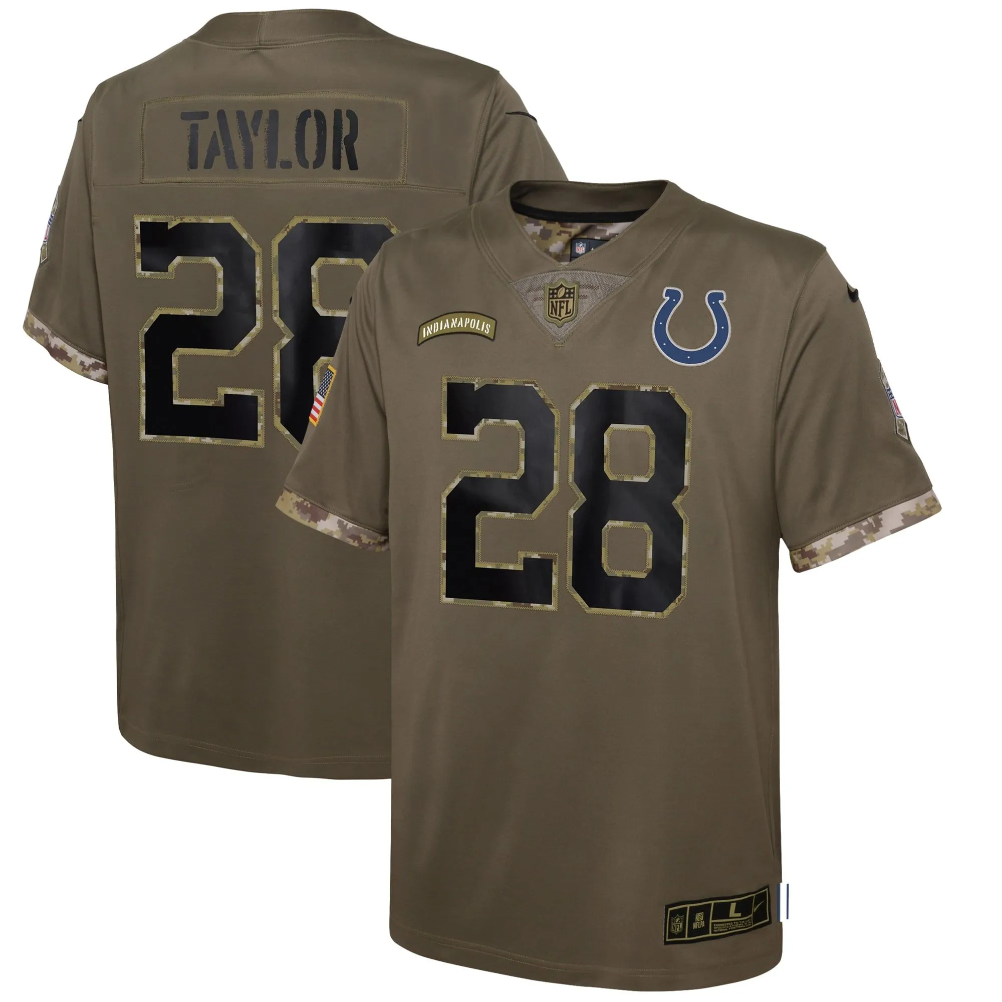 Jonathan Taylor Indianapolis Colts  Youth 2022 Salute To Service Player Limited Jersey - Olive