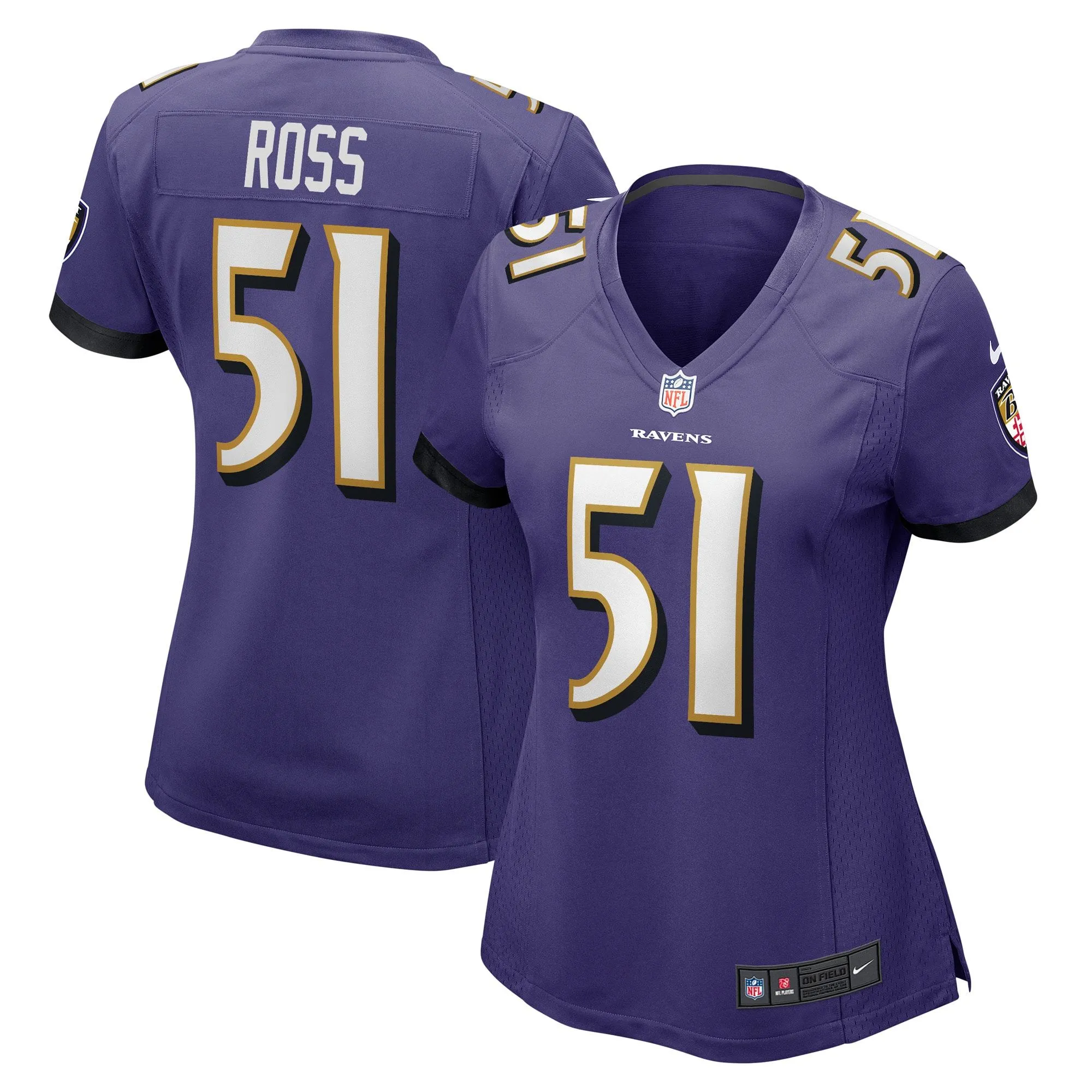 Josh Ross Baltimore Ravens  Women's Game Player Jersey - Purple