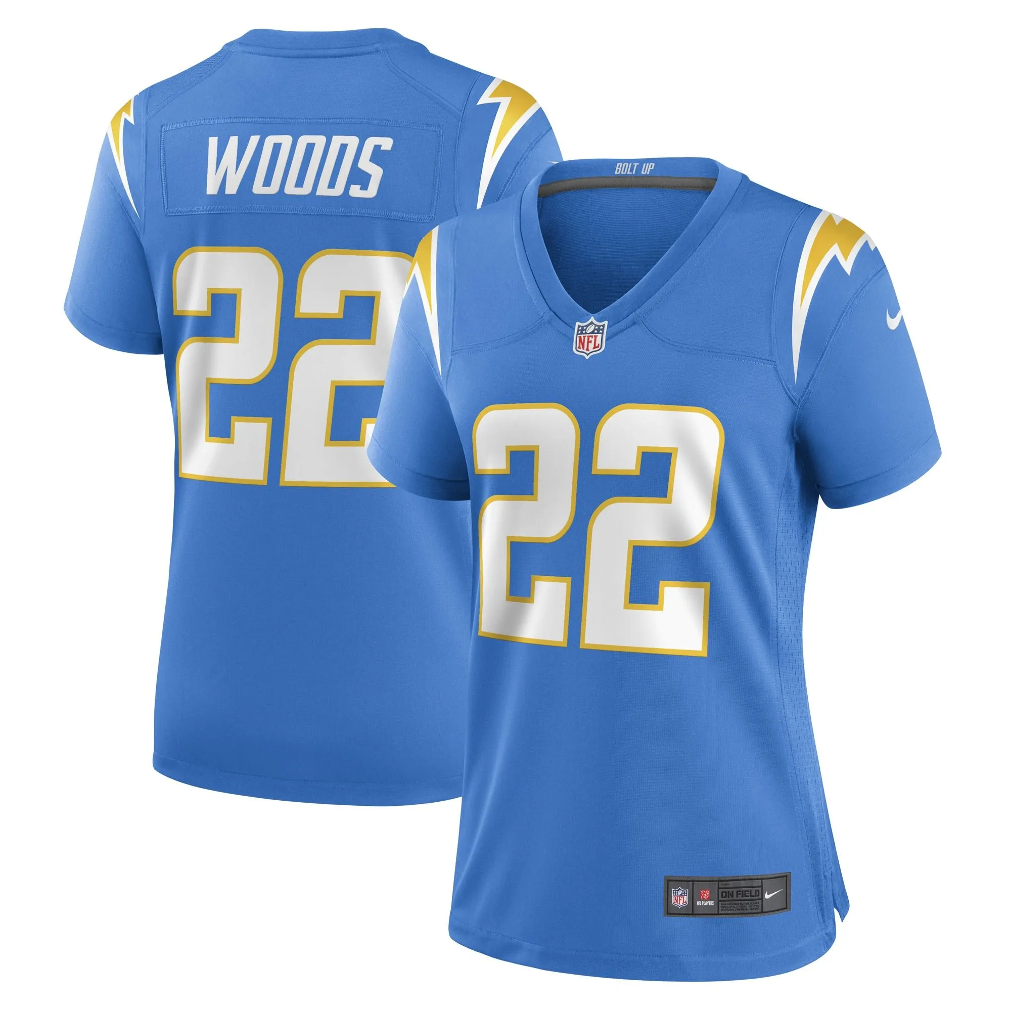 JT Woods Los Angeles Chargers  Women's Game Player Jersey - Powder Blue