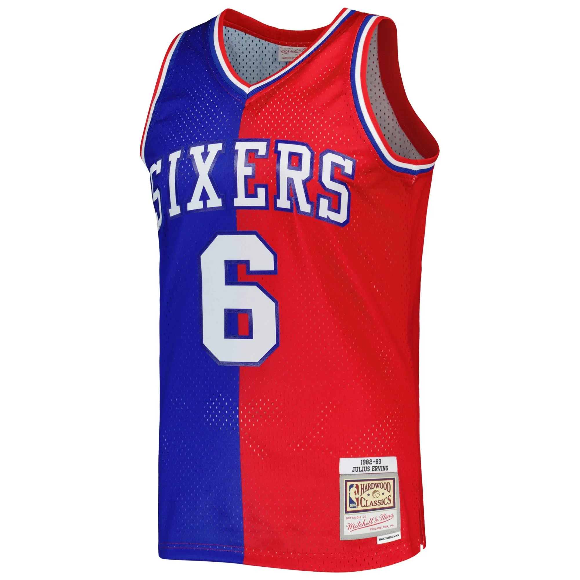 Julius Erving Philadelphia 76ers Mitchell & Ness Hardwood Classics 1982/83 Split Swingman Jersey - Royal/Red