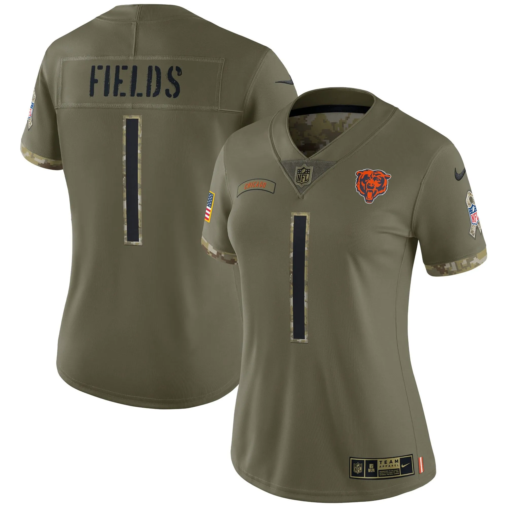 Justin Fields Chicago Bears  Women's 2022 Salute To Service Limited Jersey - Olive