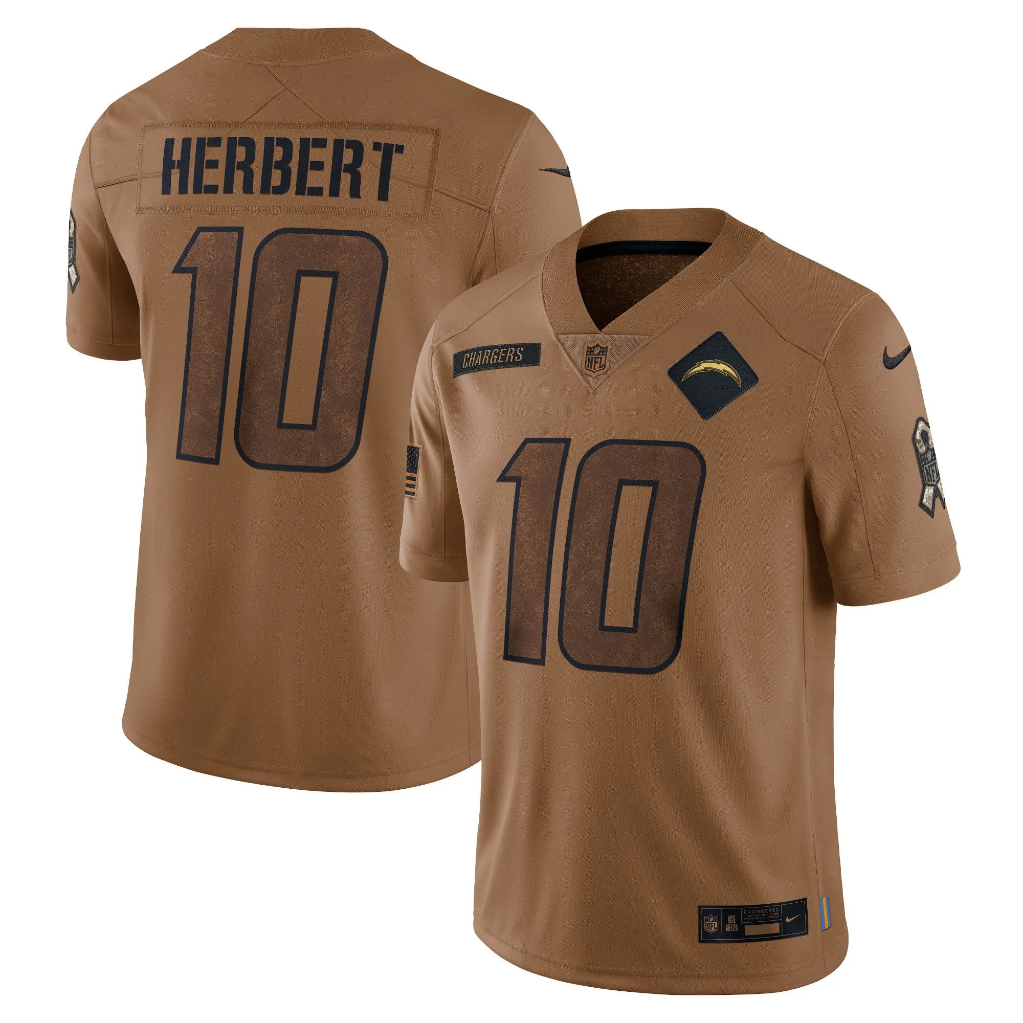 Justin Herbert Los Angeles Chargers  2023 Salute To Service Limited Jersey - Brown