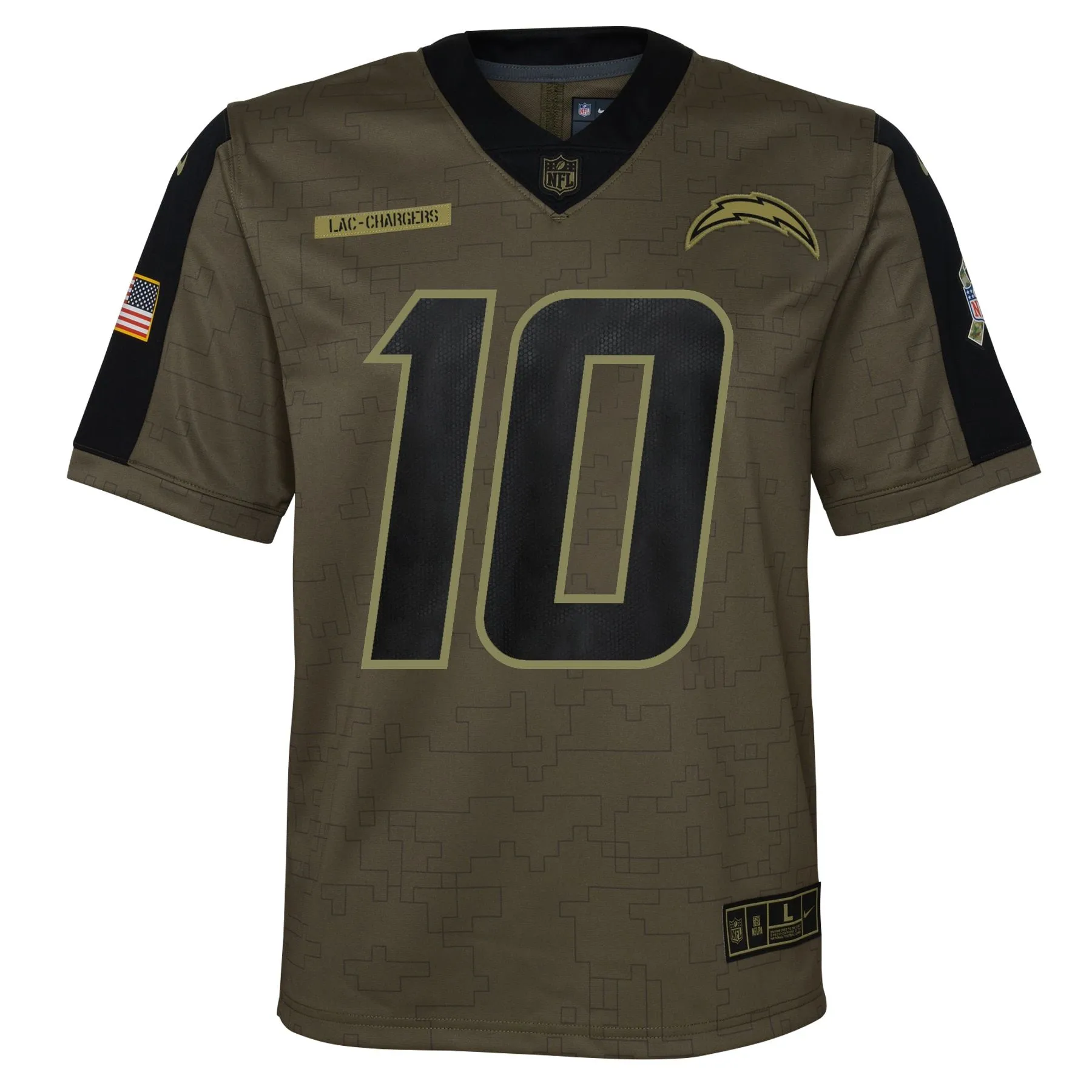 Justin Herbert Los Angeles Chargers  Youth 2021 Salute To Service Game Jersey - Olive