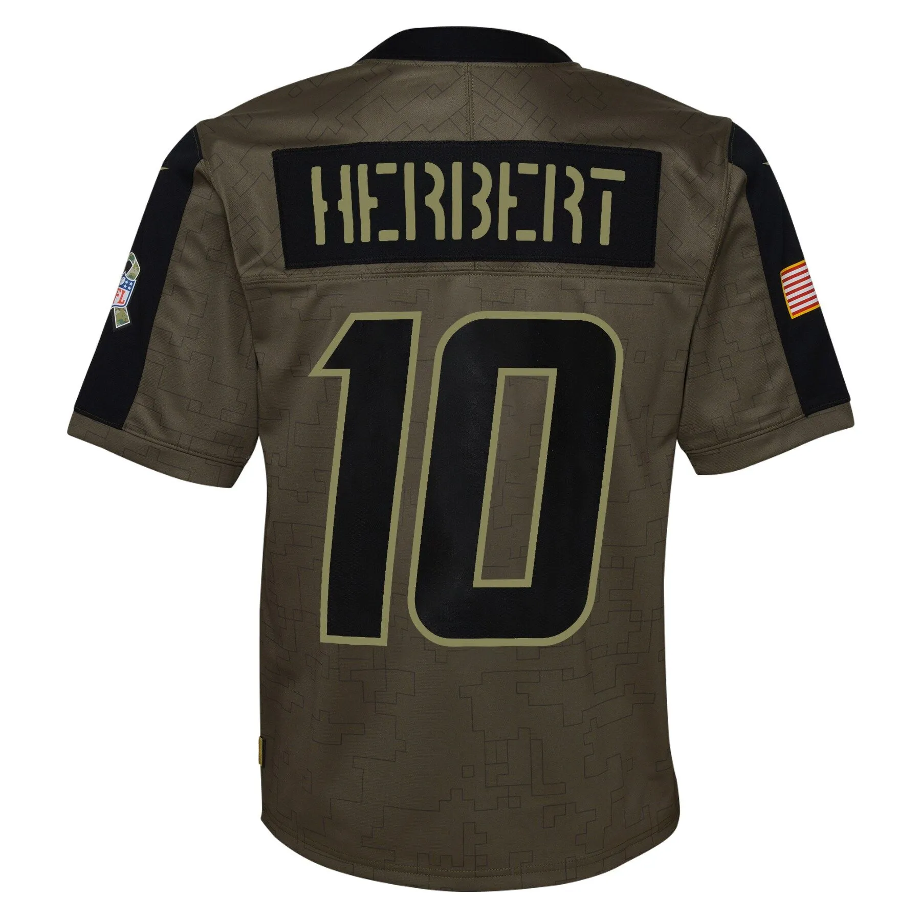 Justin Herbert Los Angeles Chargers  Youth 2021 Salute To Service Game Jersey - Olive