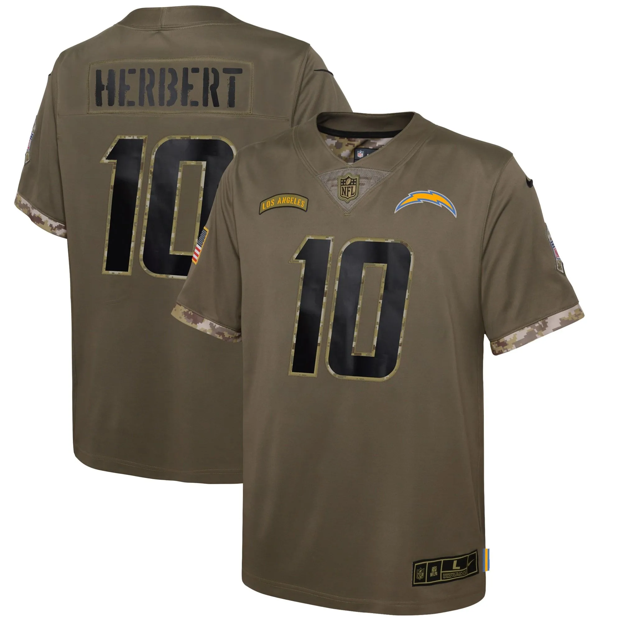 Justin Herbert Los Angeles Chargers  Youth 2022 Salute To Service Player Limited Jersey - Olive