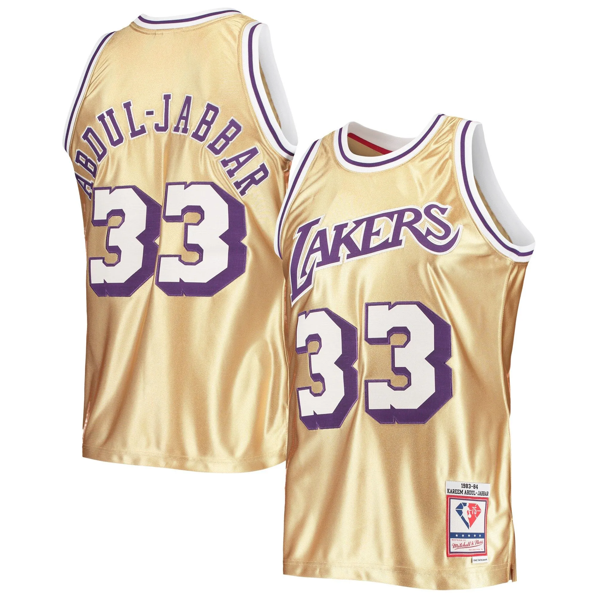 Kareem Abdul-Jabbar Los Angeles Lakers Mitchell & Ness 75th Anniversary 1983/84 Hardwood Classics Swingman Jersey - Gold