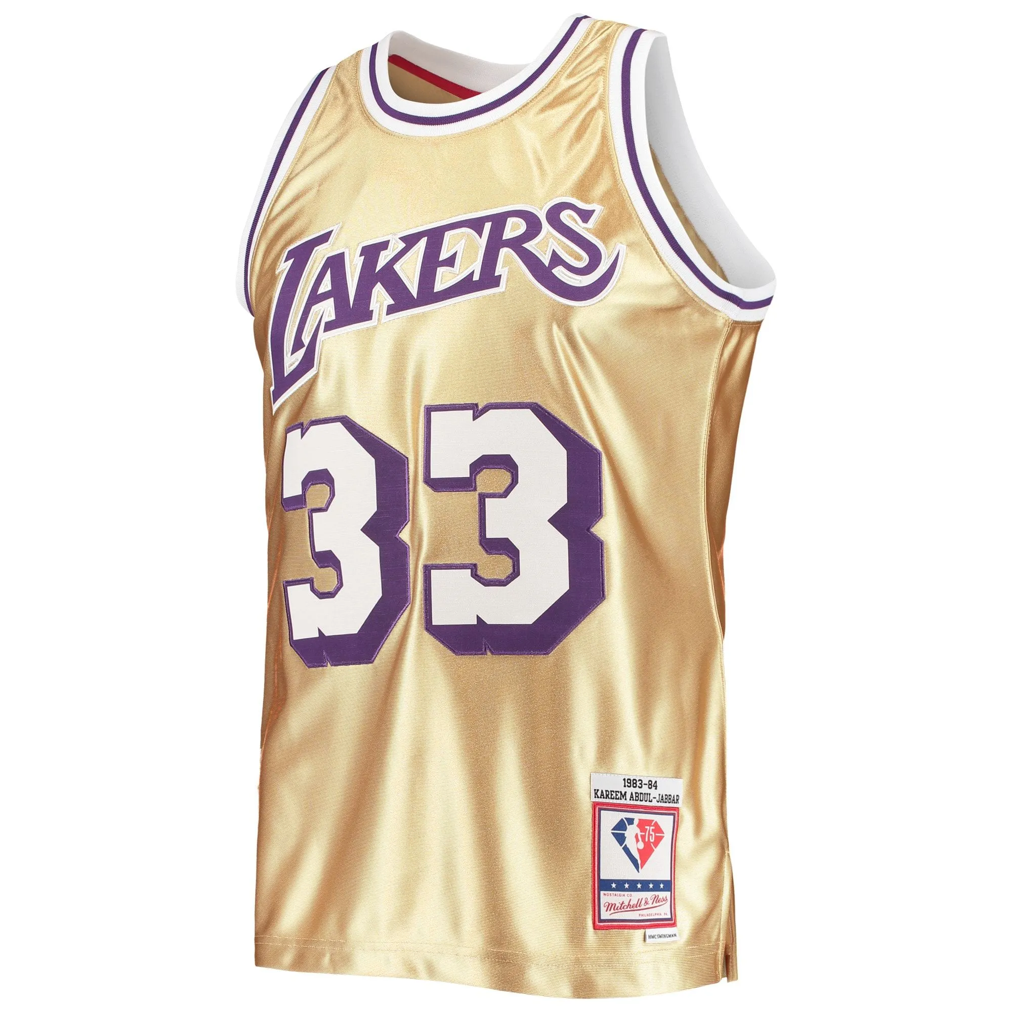 Kareem Abdul-Jabbar Los Angeles Lakers Mitchell & Ness 75th Anniversary 1983/84 Hardwood Classics Swingman Jersey - Gold