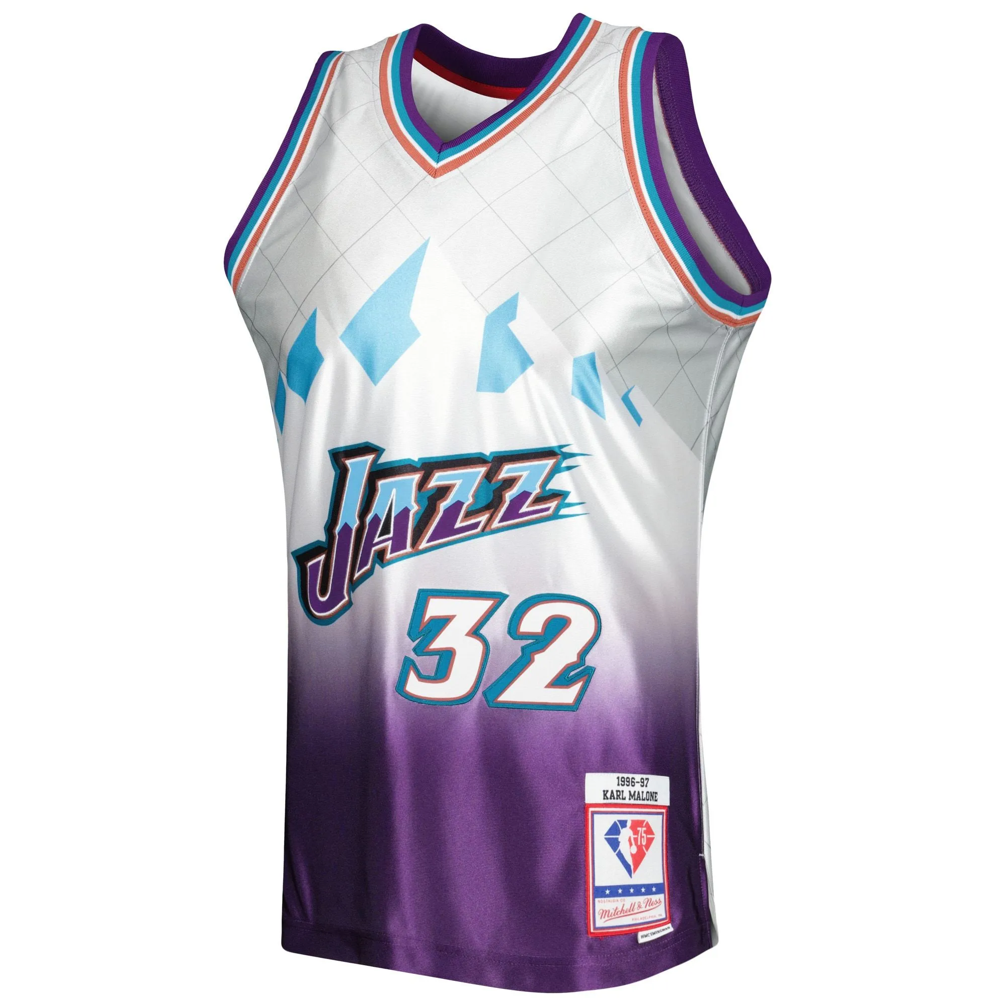 Karl Malone Utah Jazz Mitchell & Ness 1996/97 Hardwood Classics 75th Anniversary Swingman Jersey - Platinum