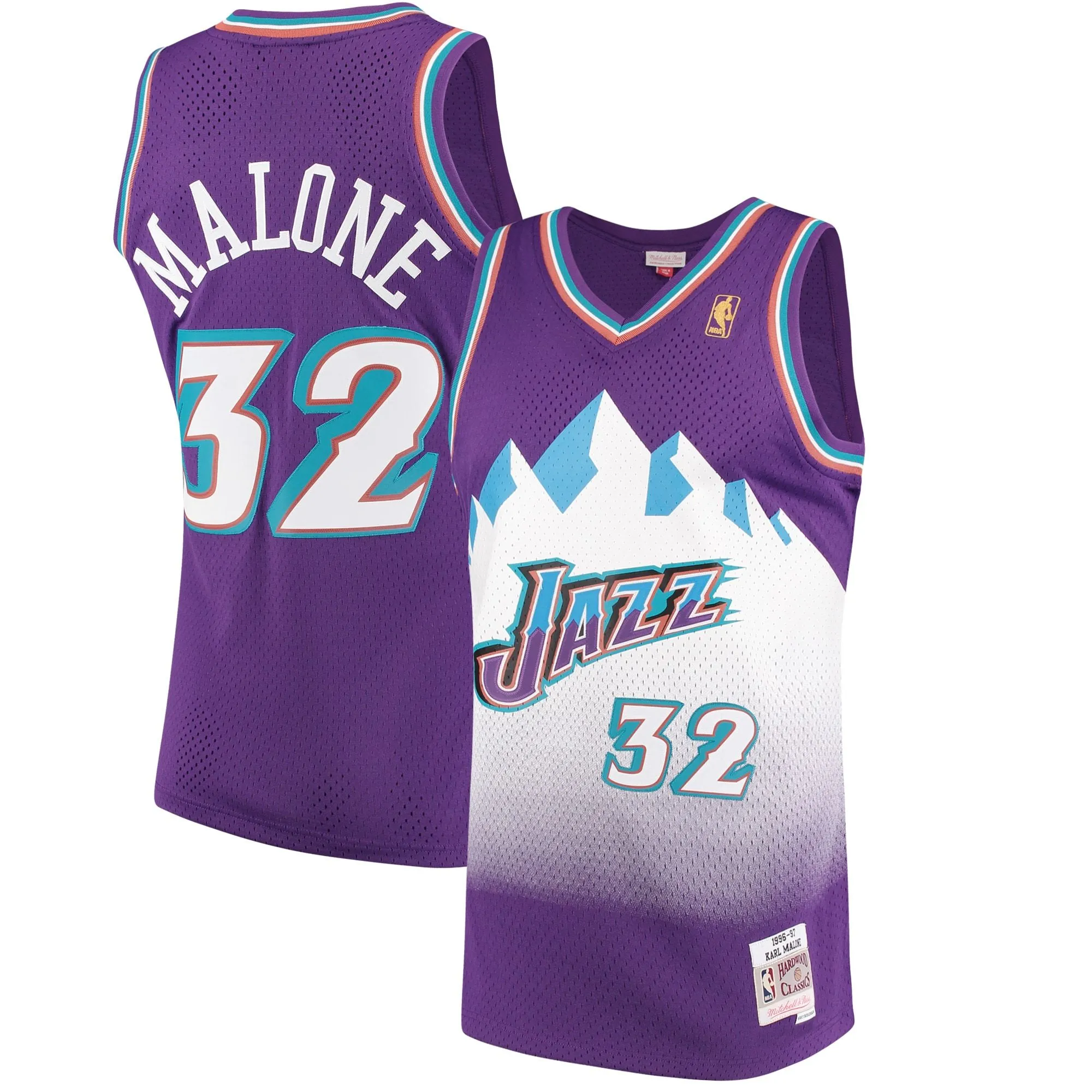 Karl Malone Utah Jazz Mitchell & Ness 1996/97 Hardwood Classics Swingman Jersey - Purple