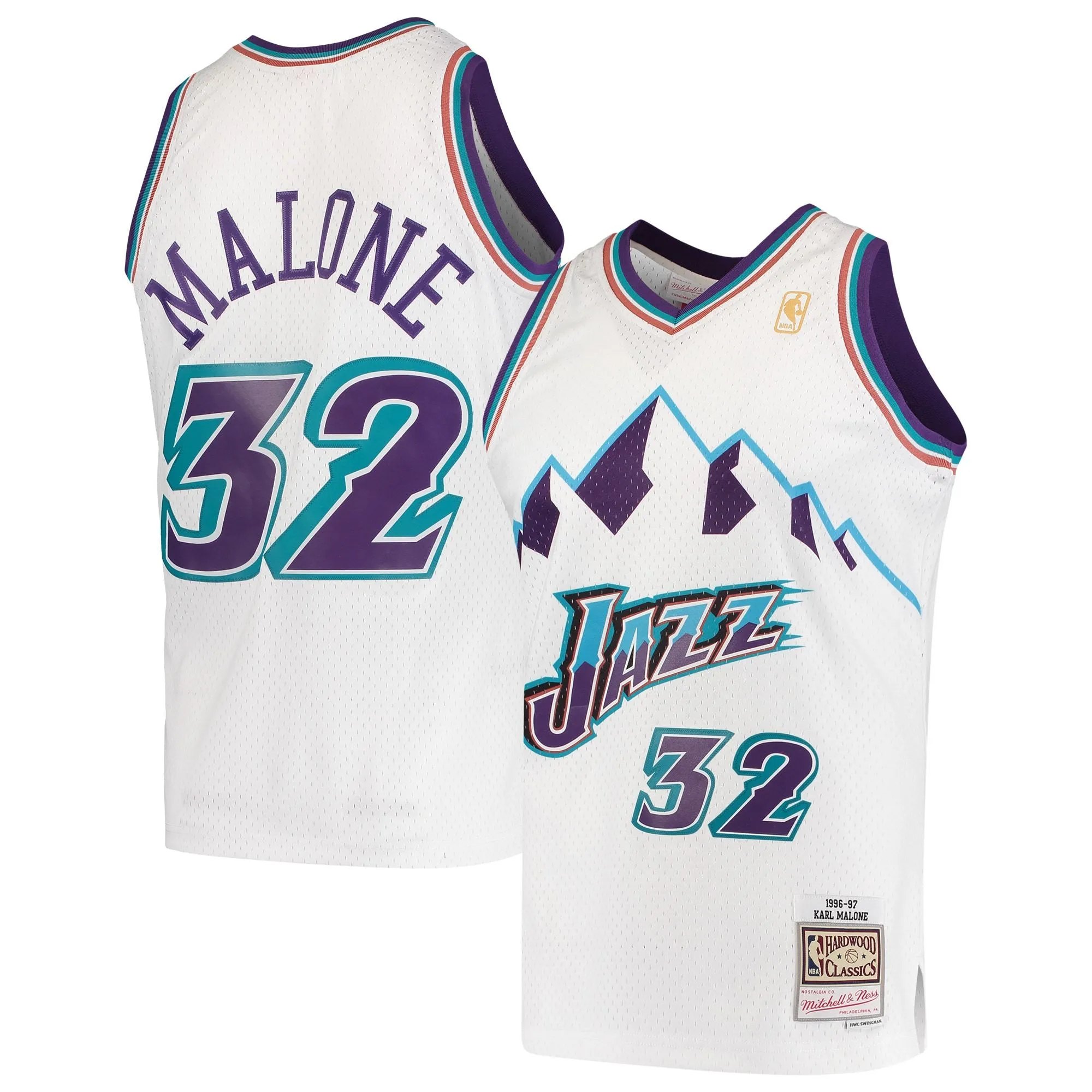 Karl Malone Utah Jazz Mitchell & Ness 1996/97 Hardwood Classics Swingman Jersey - White