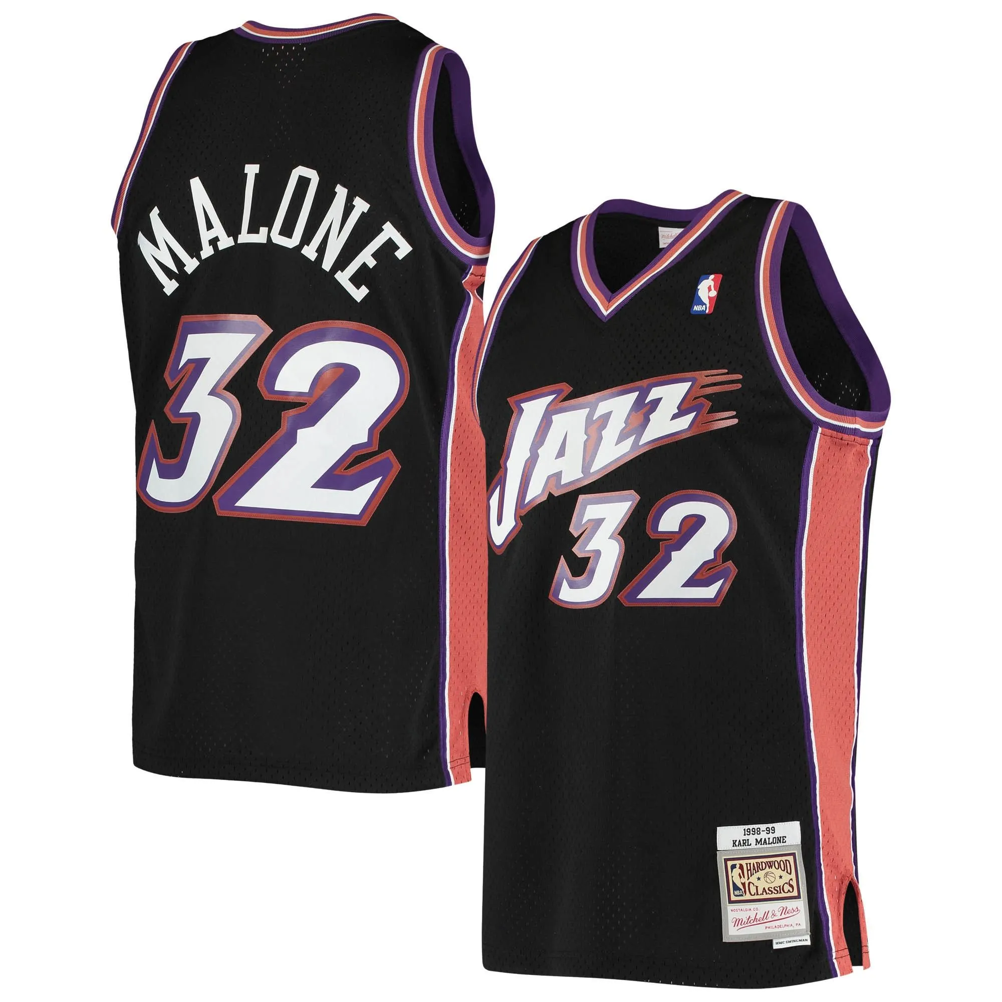 Karl Malone Utah Jazz Mitchell & Ness 2001/02 Hardwood Classics Swingman Jersey - Black