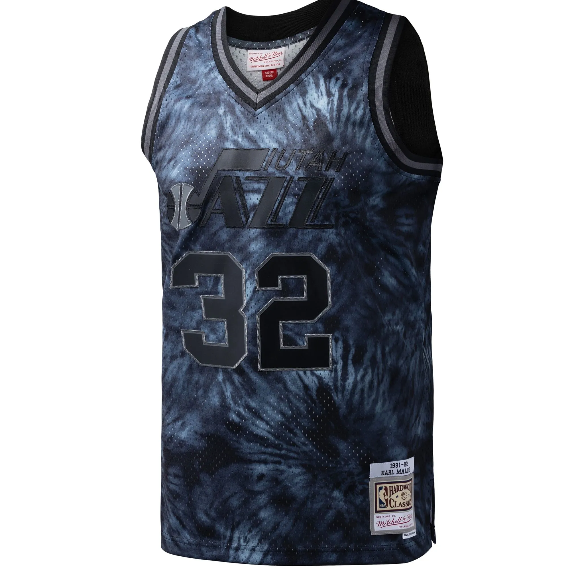 Karl Malone Utah Jazz Mitchell & Ness Hardwood Classics 1991/92 Tie-Dye Swingman Jersey - Black