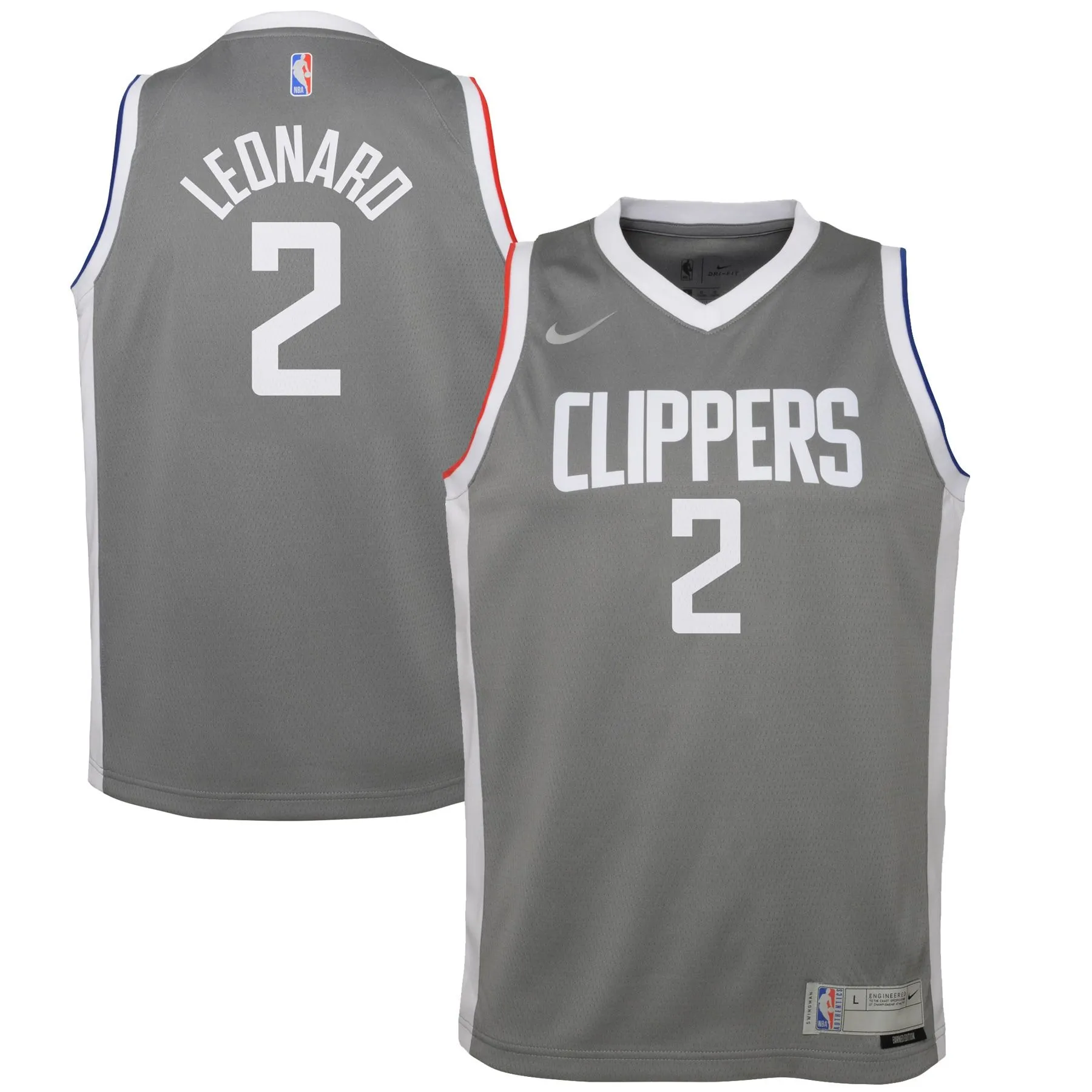 Kawhi Leonard LA Clippers  Youth 2020/21 Swingman Player Jersey Gray - Earned Edition