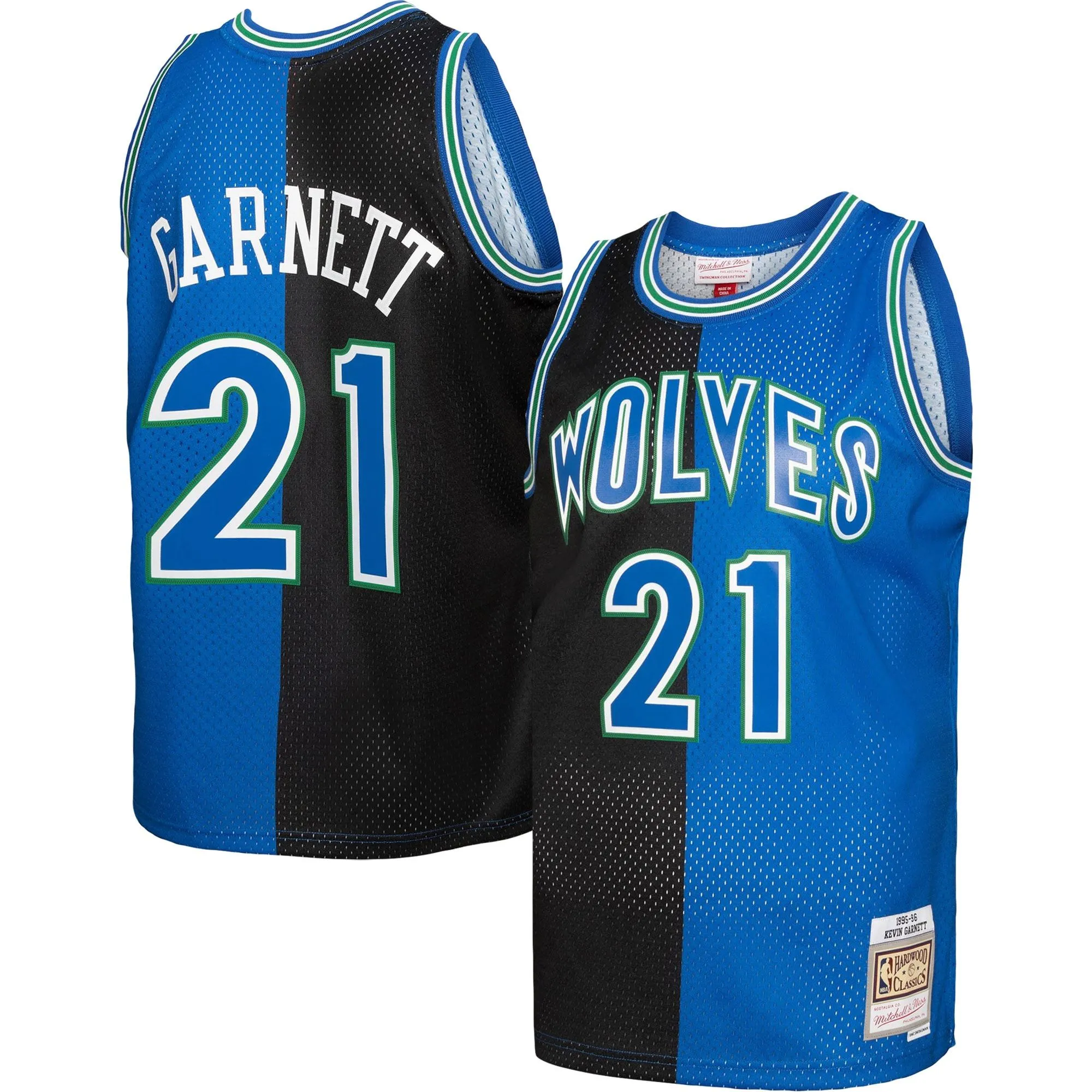 Kevin Garnett Minnesota Timberwolves Mitchell & Ness Hardwood Classics 1995/96 Split Swingman Jersey - Black/Blue