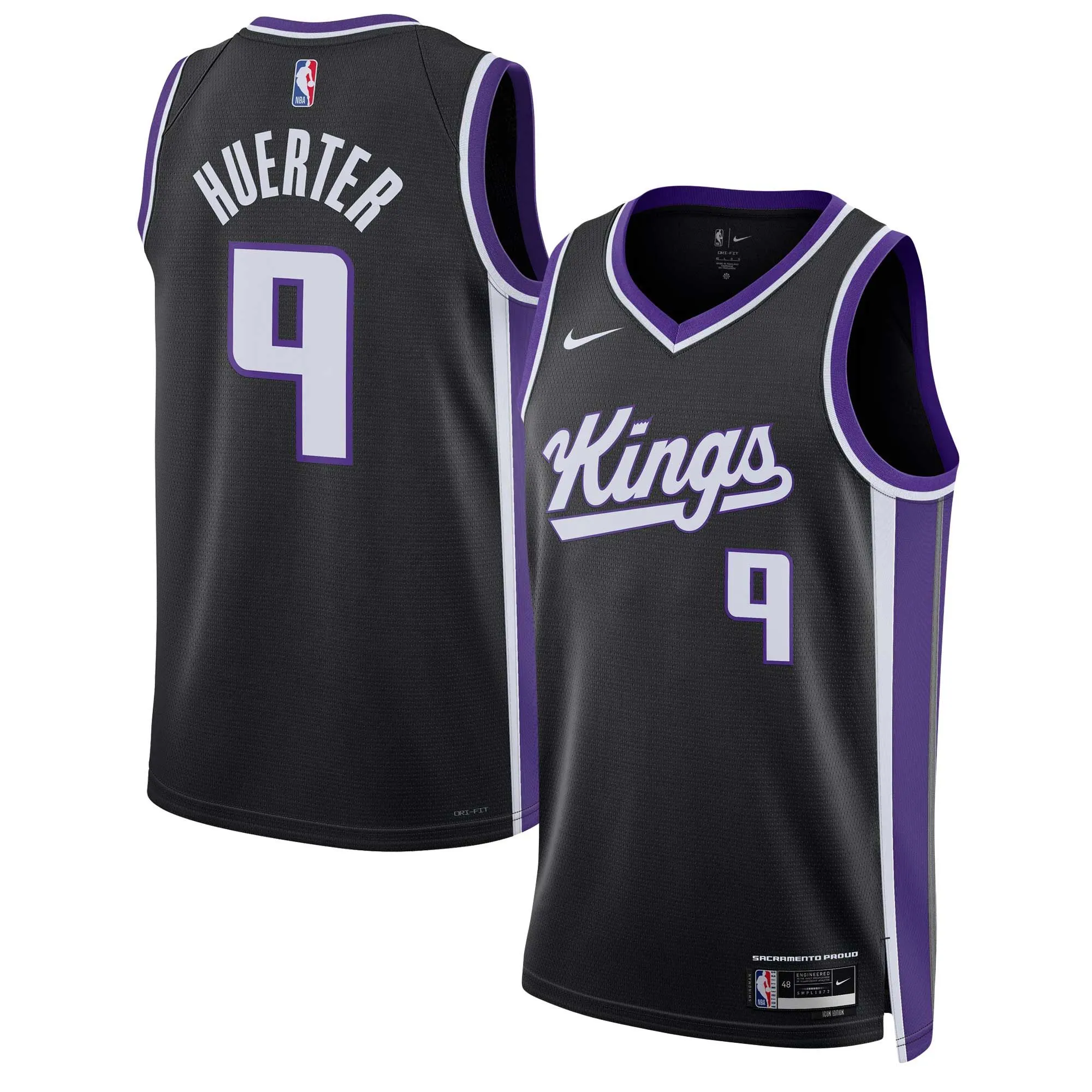 Kevin Huerter Sacramento Kings  Unisex Swingman Jersey - Icon Edition - Black