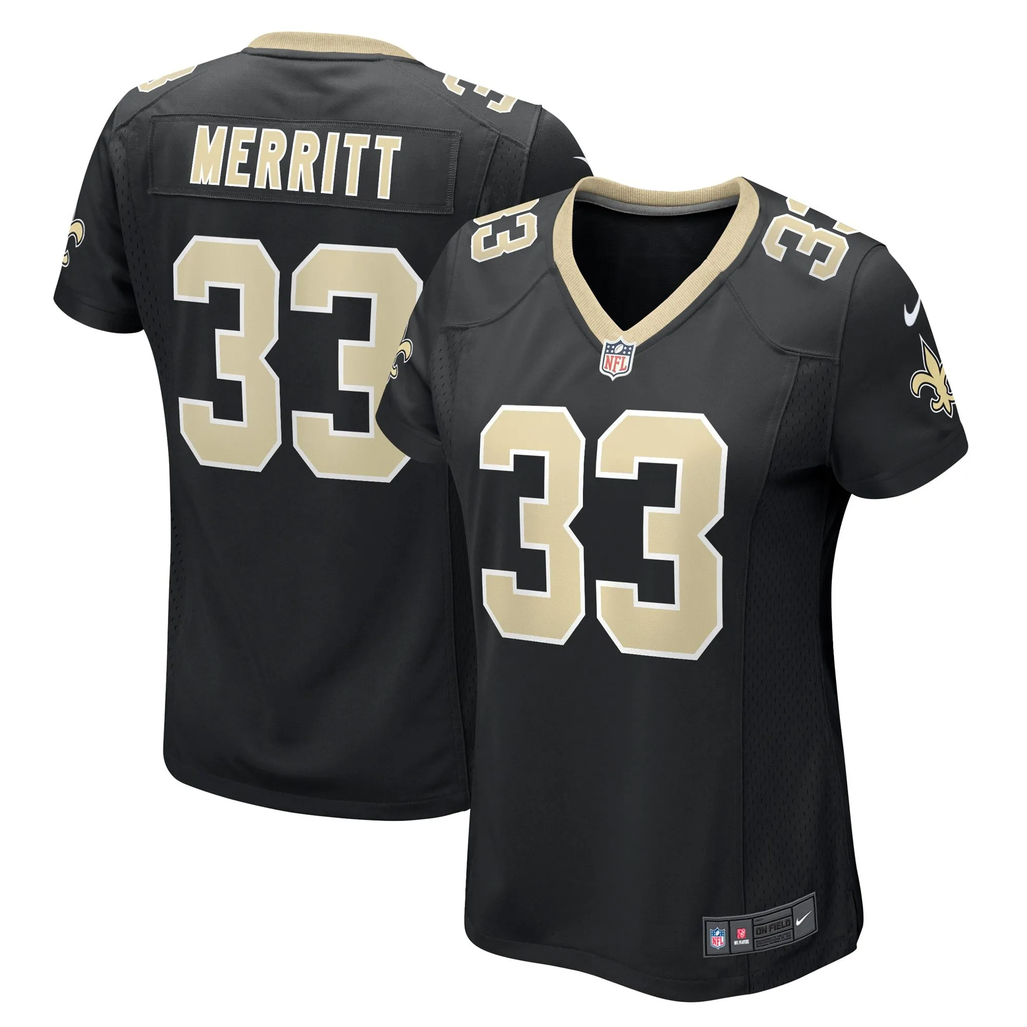 Kirk Merritt New Orleans Saints  Women's Team Game Jersey -  Black