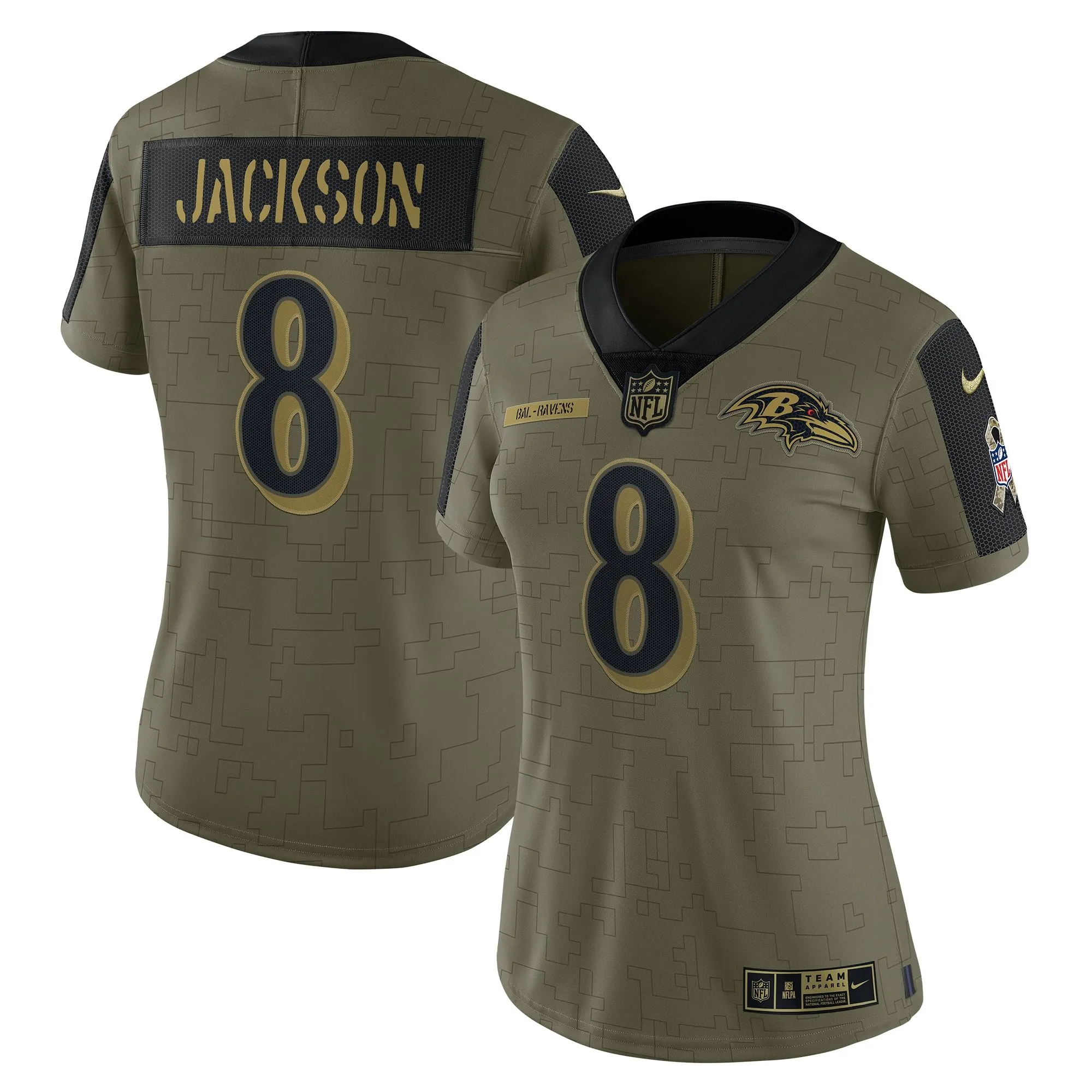 Lamar Jackson Baltimore Ravens  Women's 2021 Salute To Service Limited Player Jersey - Olive