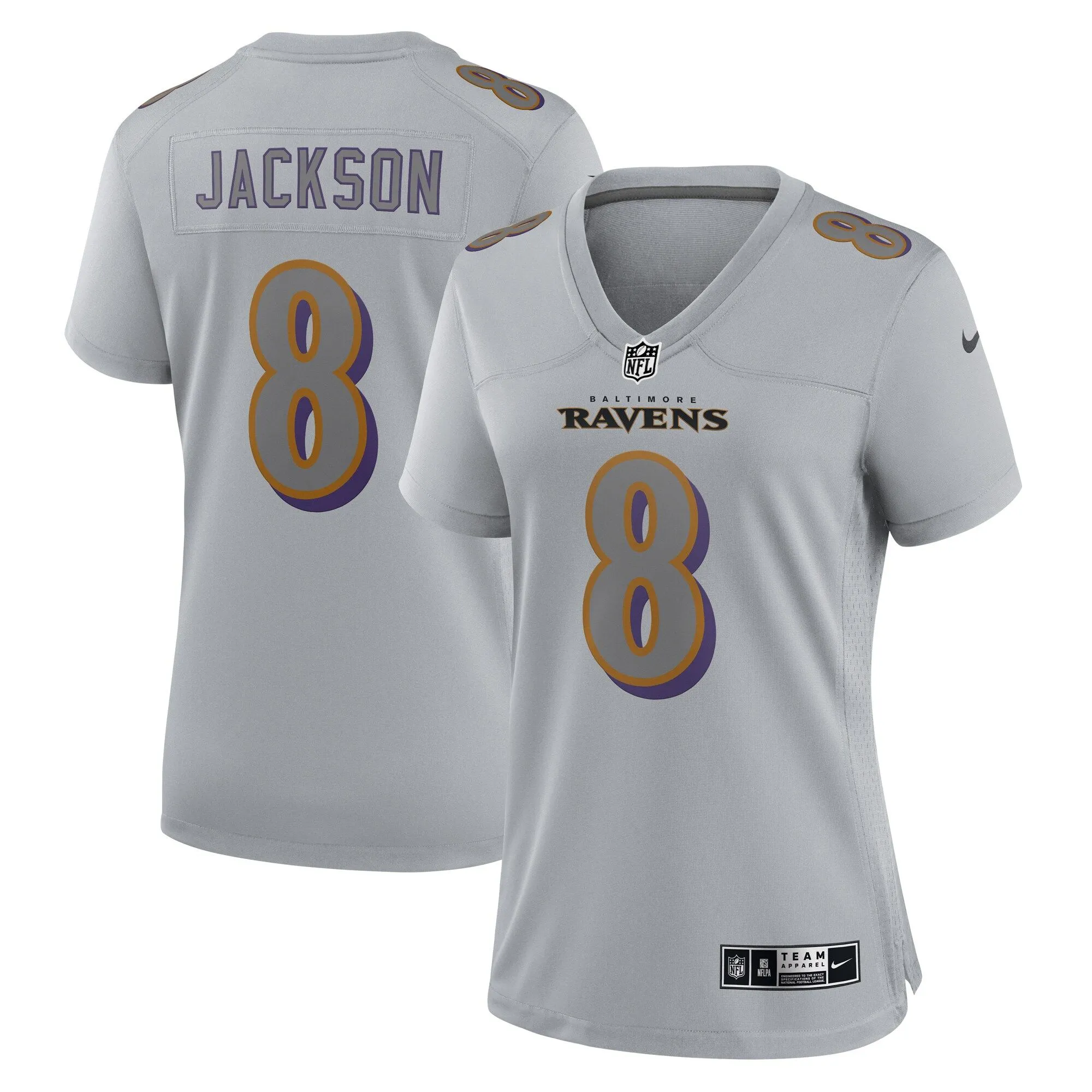 Lamar Jackson Baltimore Ravens  Women's Atmosphere Fashion Game Jersey - Gray