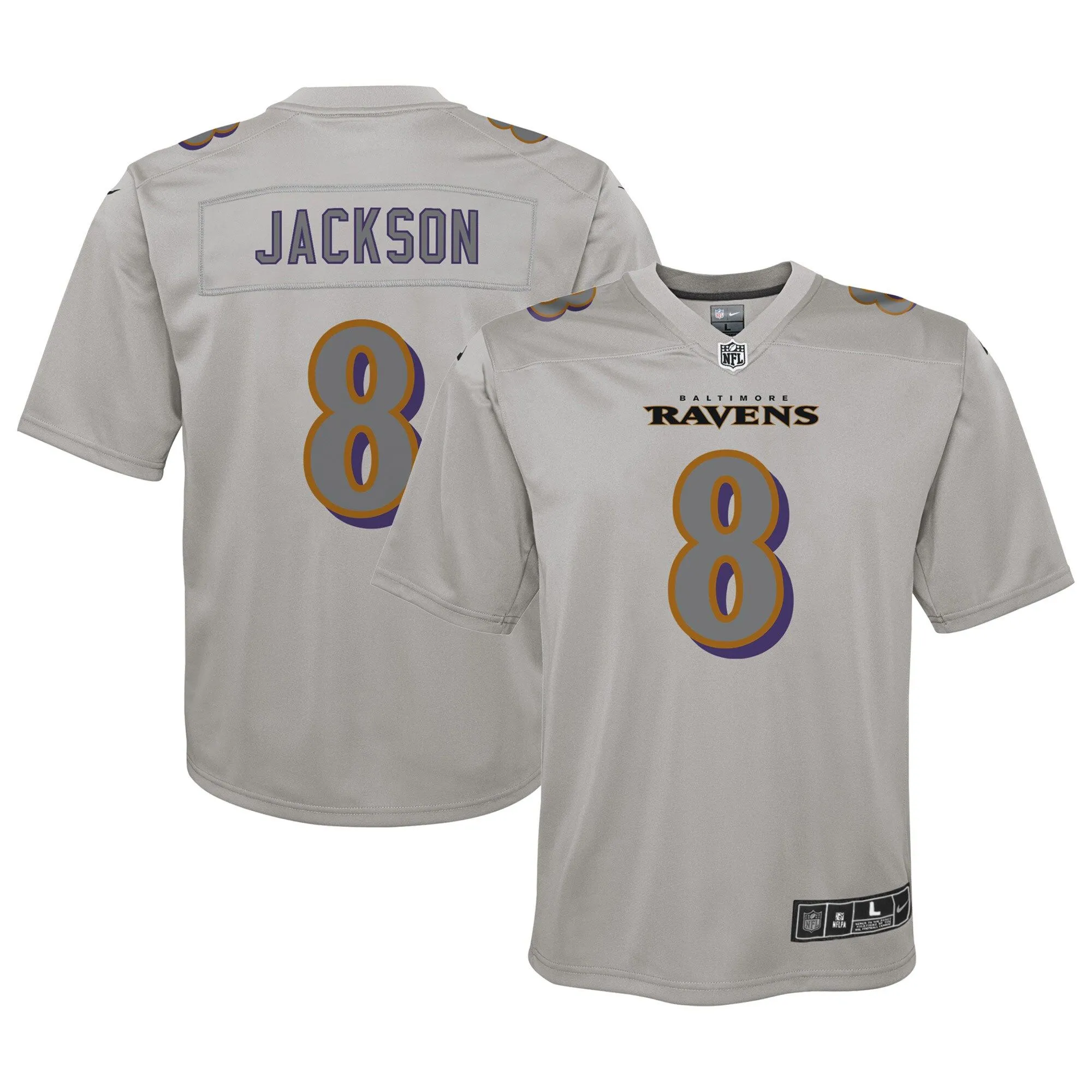 Lamar Jackson Baltimore Ravens  Youth Atmosphere Fashion Game Jersey - Gray