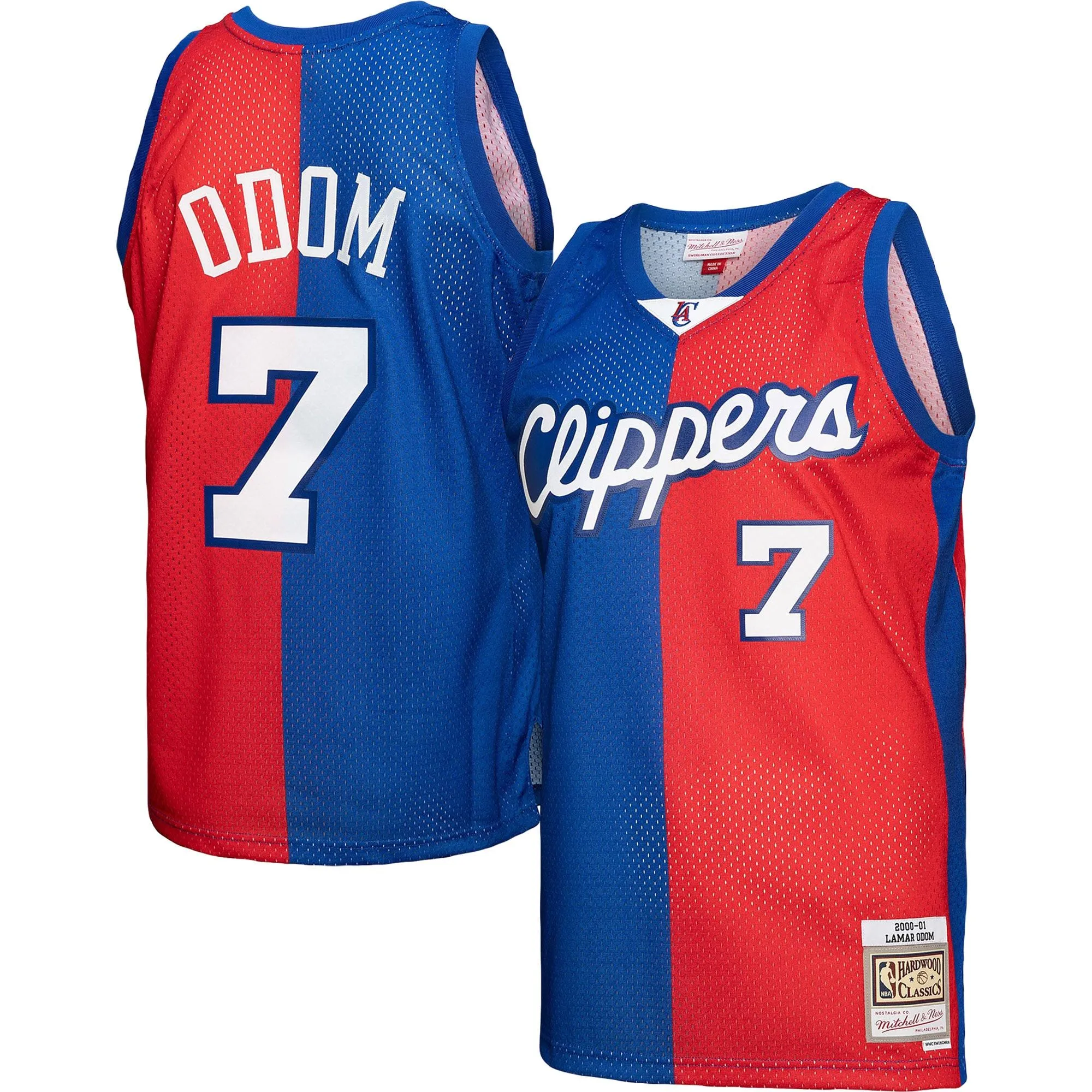 Lamar Odom LA Clippers Mitchell & Ness Hardwood Classics 2000/01 Split Swingman Jersey - Royal/Red