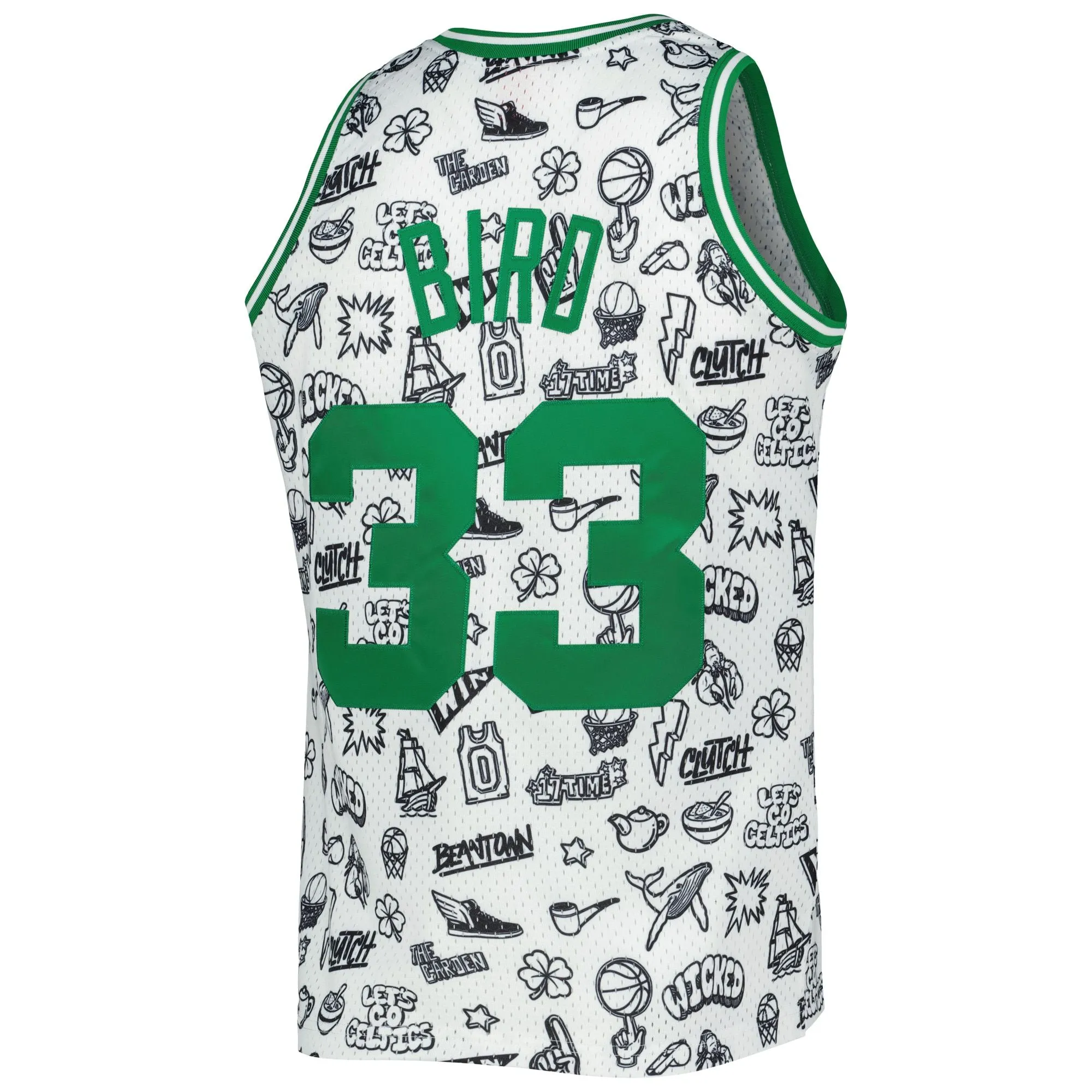 Larry Bird Boston Celtics Mitchell & Ness 1985/86 Hardwood Classics Doodle Swingman Jersey - White