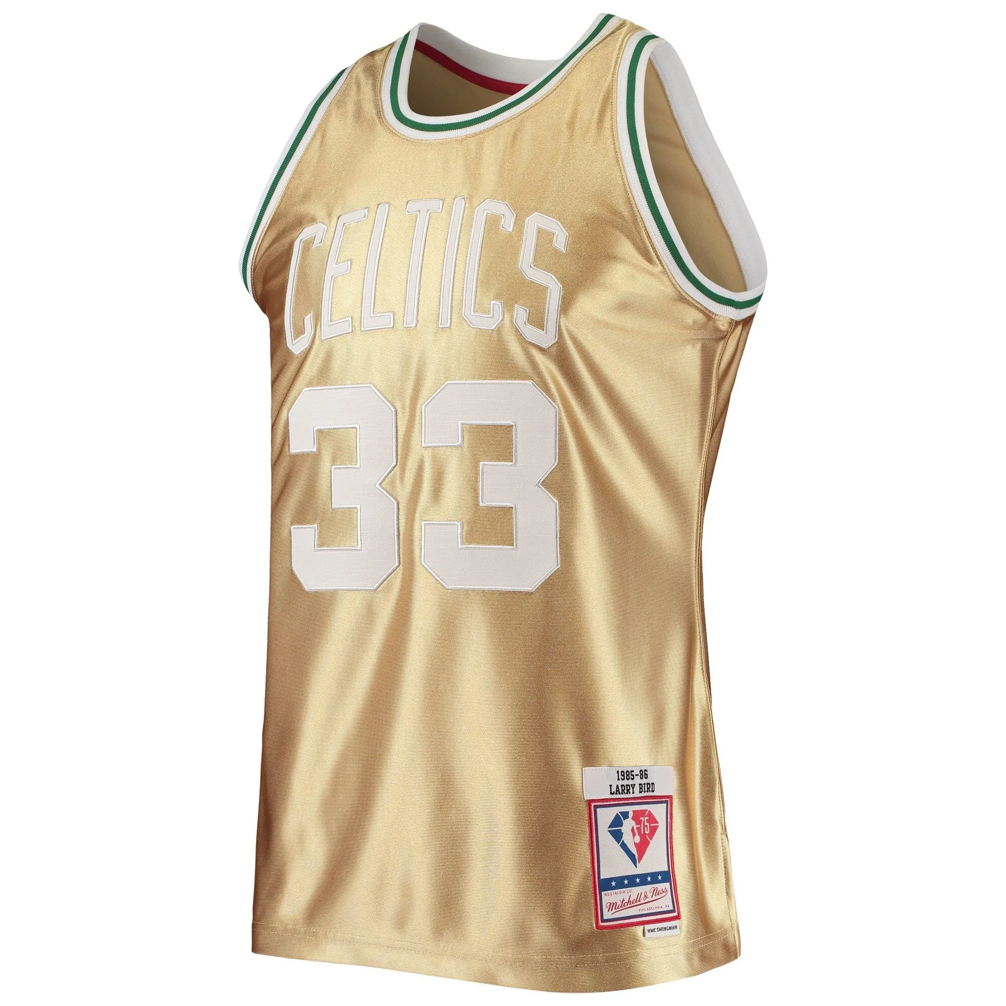 Larry Bird Boston Celtics Mitchell & Ness 75th Anniversary 1985/86 Hardwood Classics Swingman Jersey - Gold