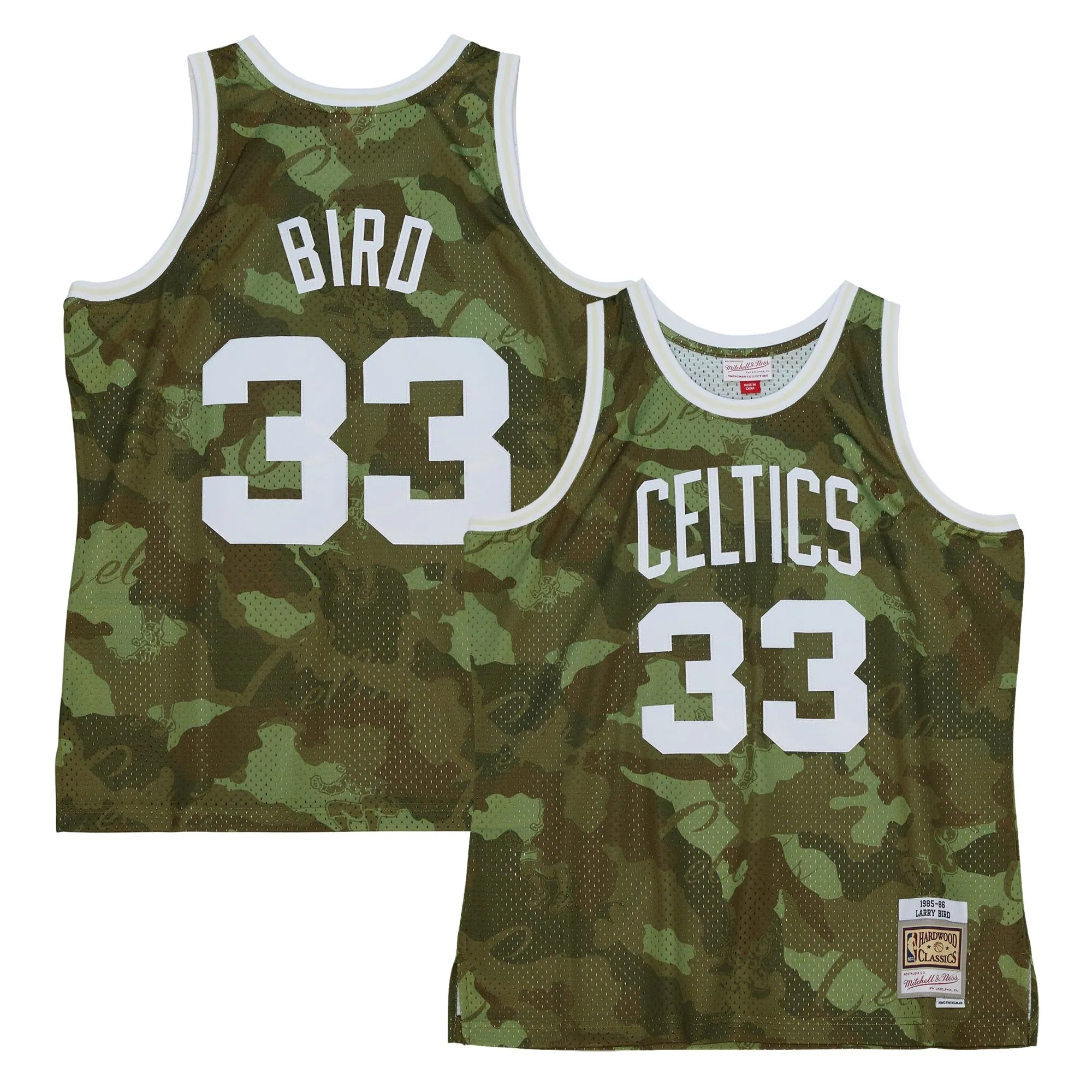 Larry Bird Boston Celtics Mitchell & Ness Hardwood Classics 1985/86 Ghost Green Swingman Jersey - Camo