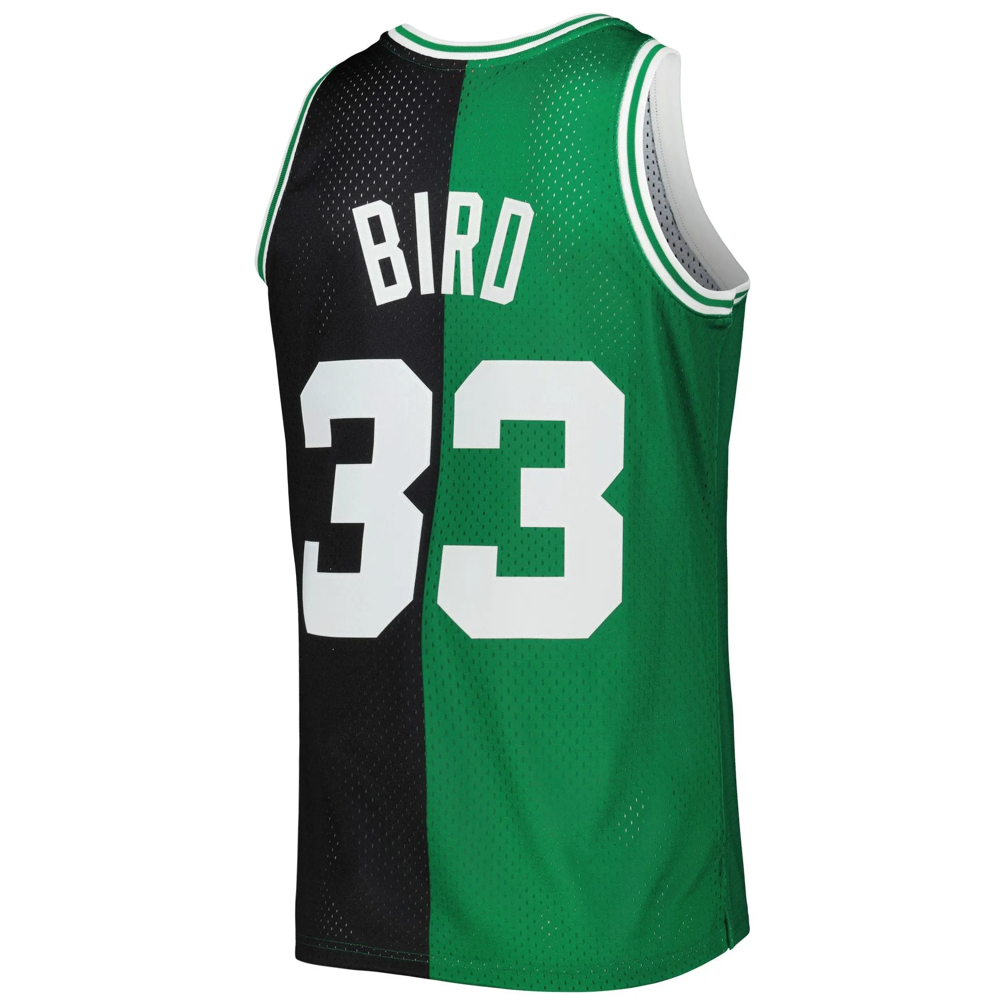 Larry Bird Boston Celtics Mitchell & Ness Hardwood Classics 1985/86 Split Swingman Jersey - Black/Kelly Green