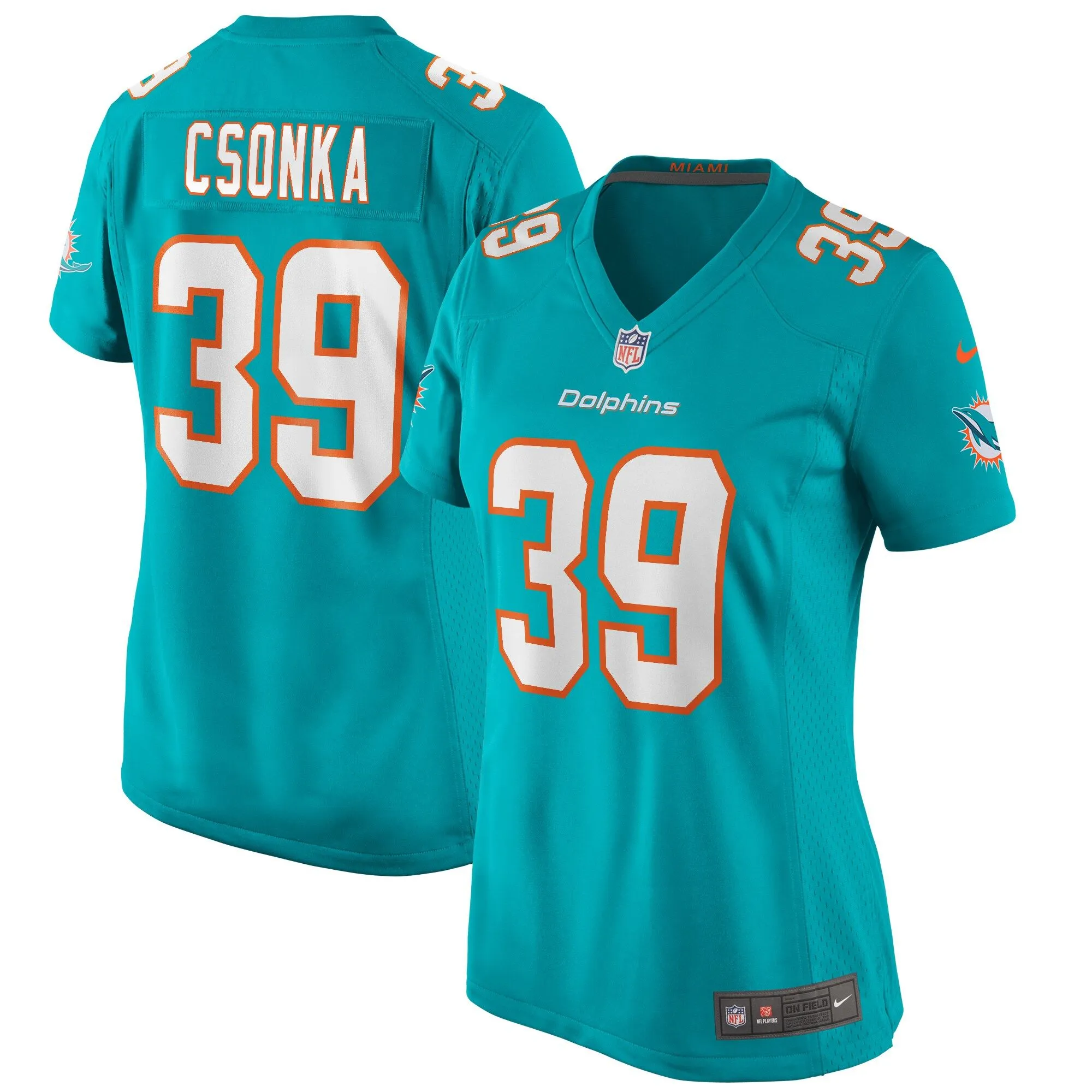 Larry Csonka Miami Dolphins  Women's Game Retired Player Jersey - Aqua