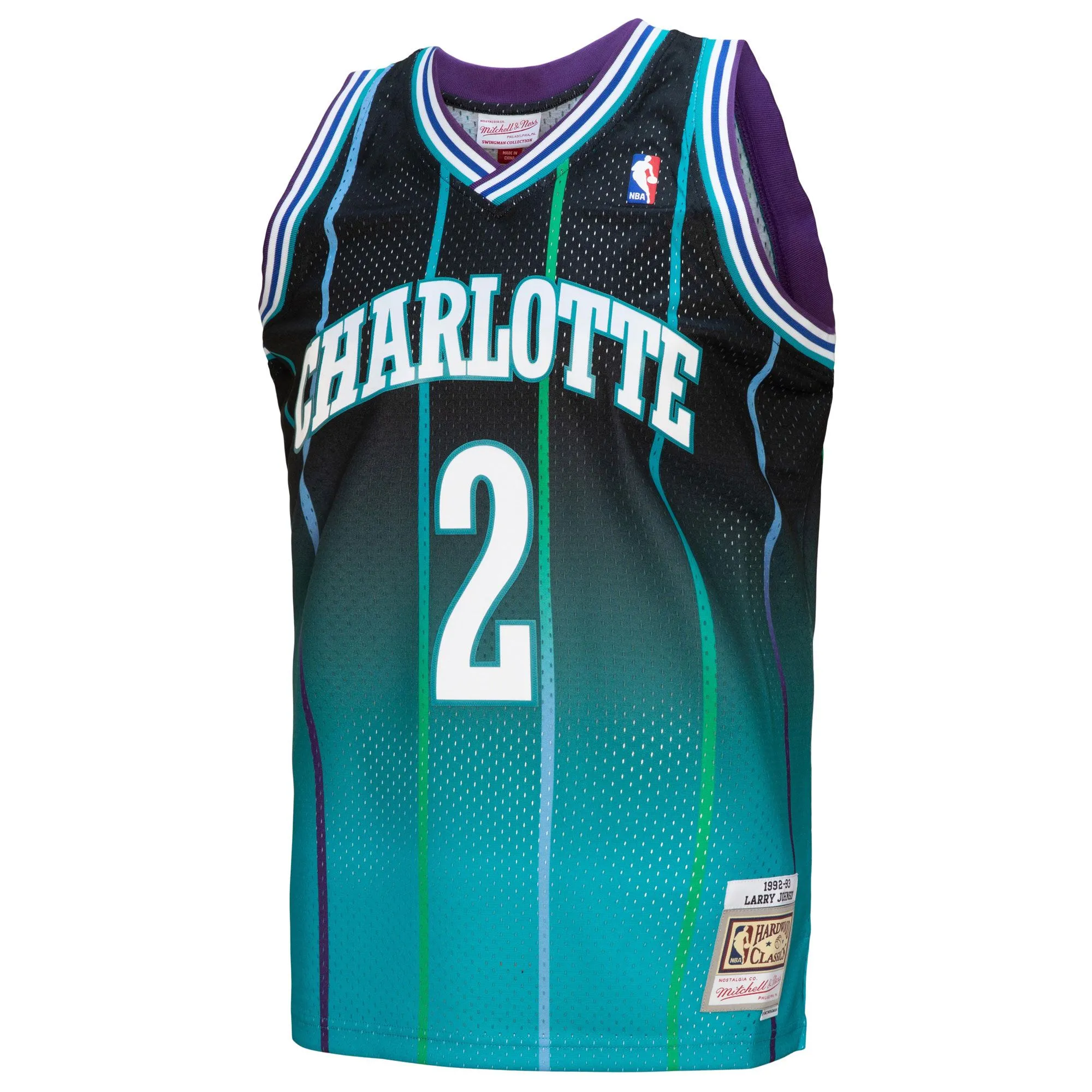 Larry Johnson Charlotte Hornets Mitchell & Ness 1992/93 Hardwood Classics Fadeaway Swingman Player Jersey - Teal/Black