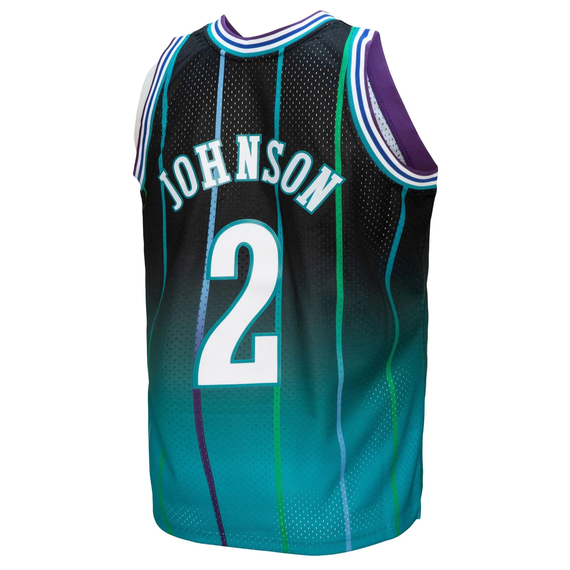 Larry Johnson Charlotte Hornets Mitchell & Ness 1992/93 Hardwood Classics Fadeaway Swingman Player Jersey - Teal/Black