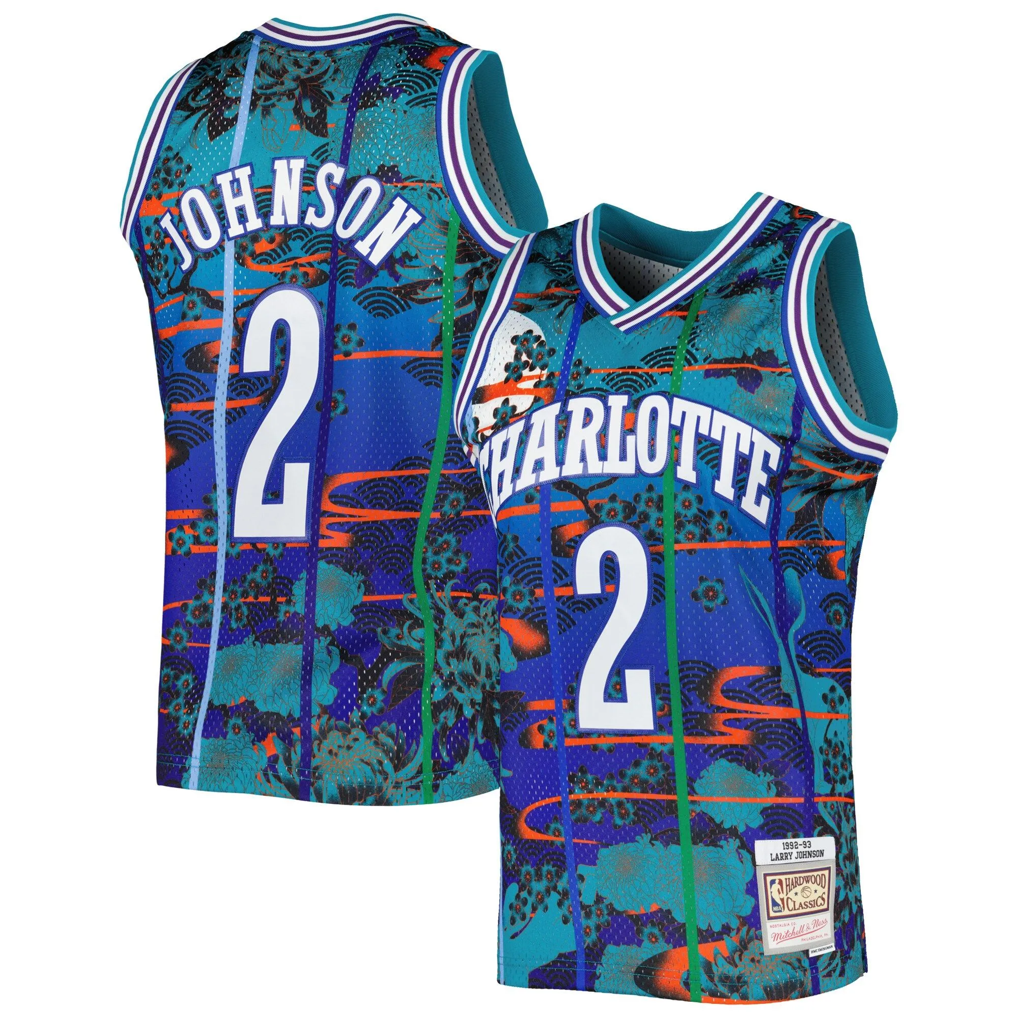 Larry Johnson Charlotte Hornets Mitchell & Ness 1992/93 Hardwood Classics Lunar New Year Swingman Jersey - Teal