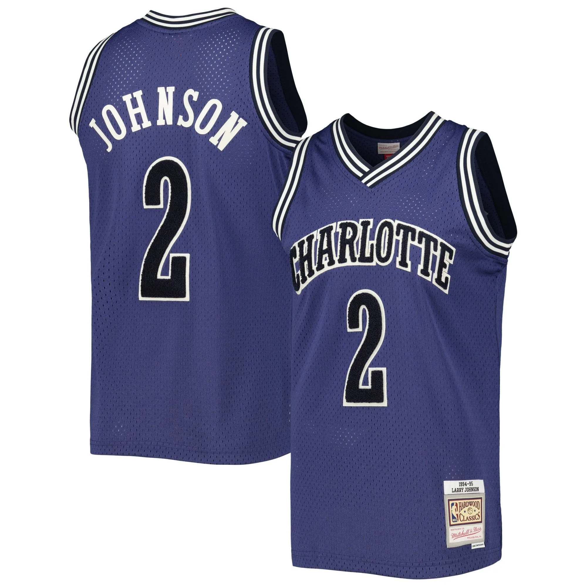 Larry Johnson Charlotte Hornets Mitchell & Ness 1994/95 Hardwood Classics Off-Court Swingman Jersey - Purple