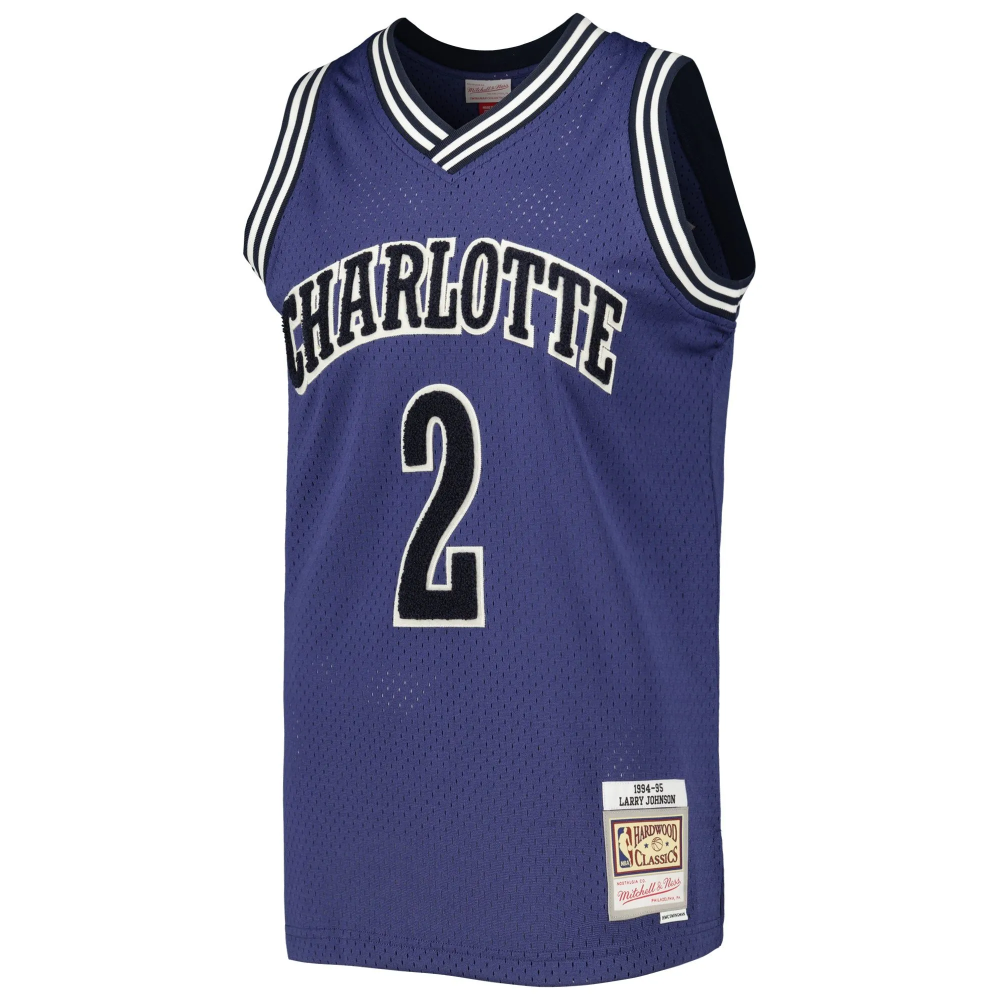 Larry Johnson Charlotte Hornets Mitchell & Ness 1994/95 Hardwood Classics Off-Court Swingman Jersey - Purple