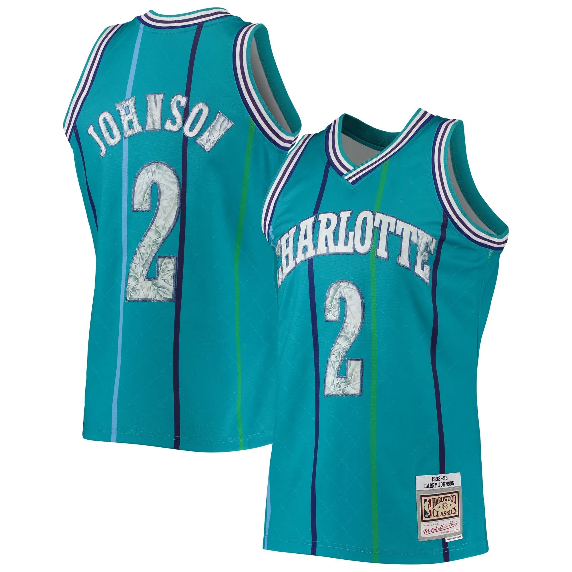 Larry Johnson Charlotte Hornets Mitchell & Ness 1996/97 Hardwood Classics NBA 75th Anniversary Diamond Swingman Jersey - Teal