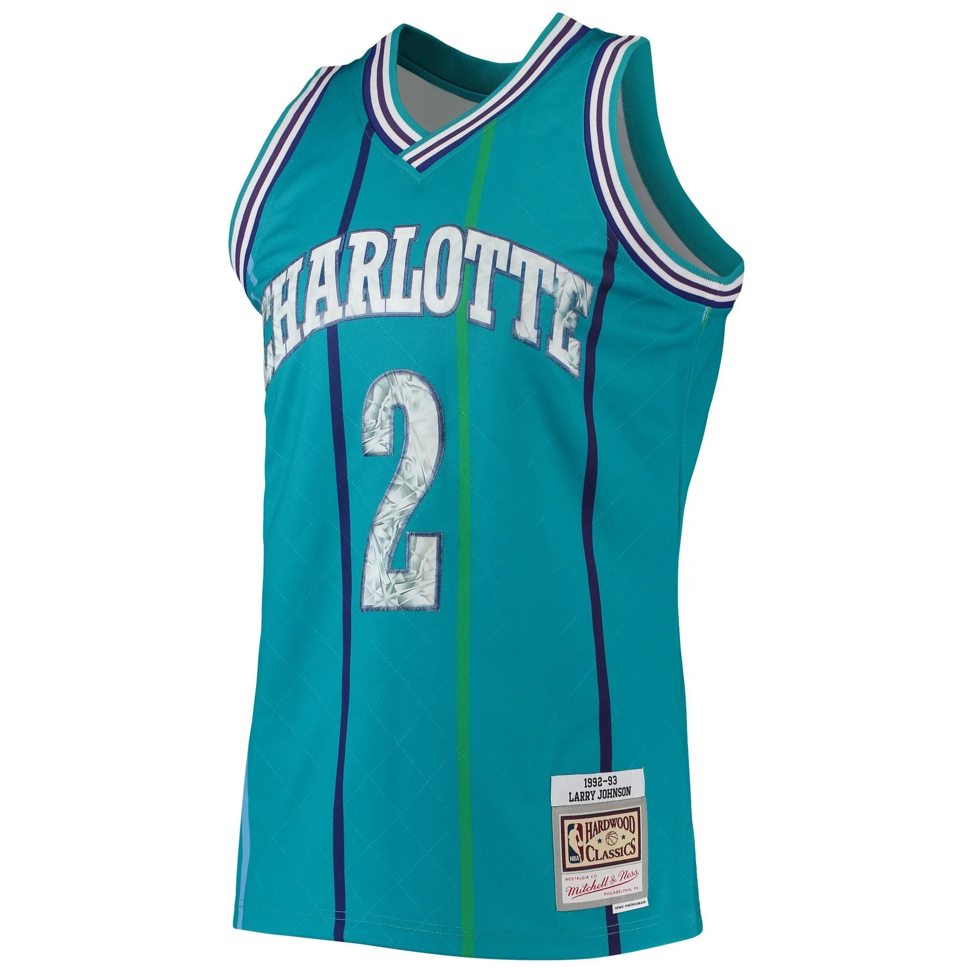 Larry Johnson Charlotte Hornets Mitchell & Ness 1996/97 Hardwood Classics NBA 75th Anniversary Diamond Swingman Jersey - Teal