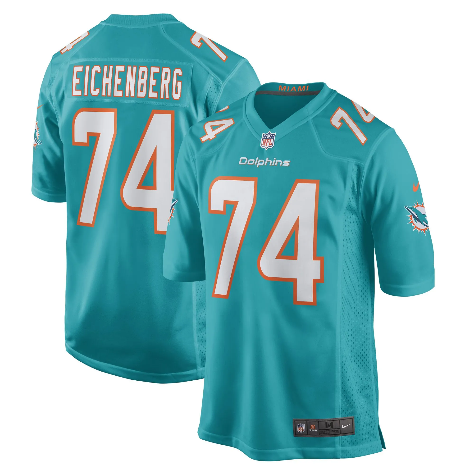 Liam Eichenberg Miami Dolphins  Game Jersey - Aqua