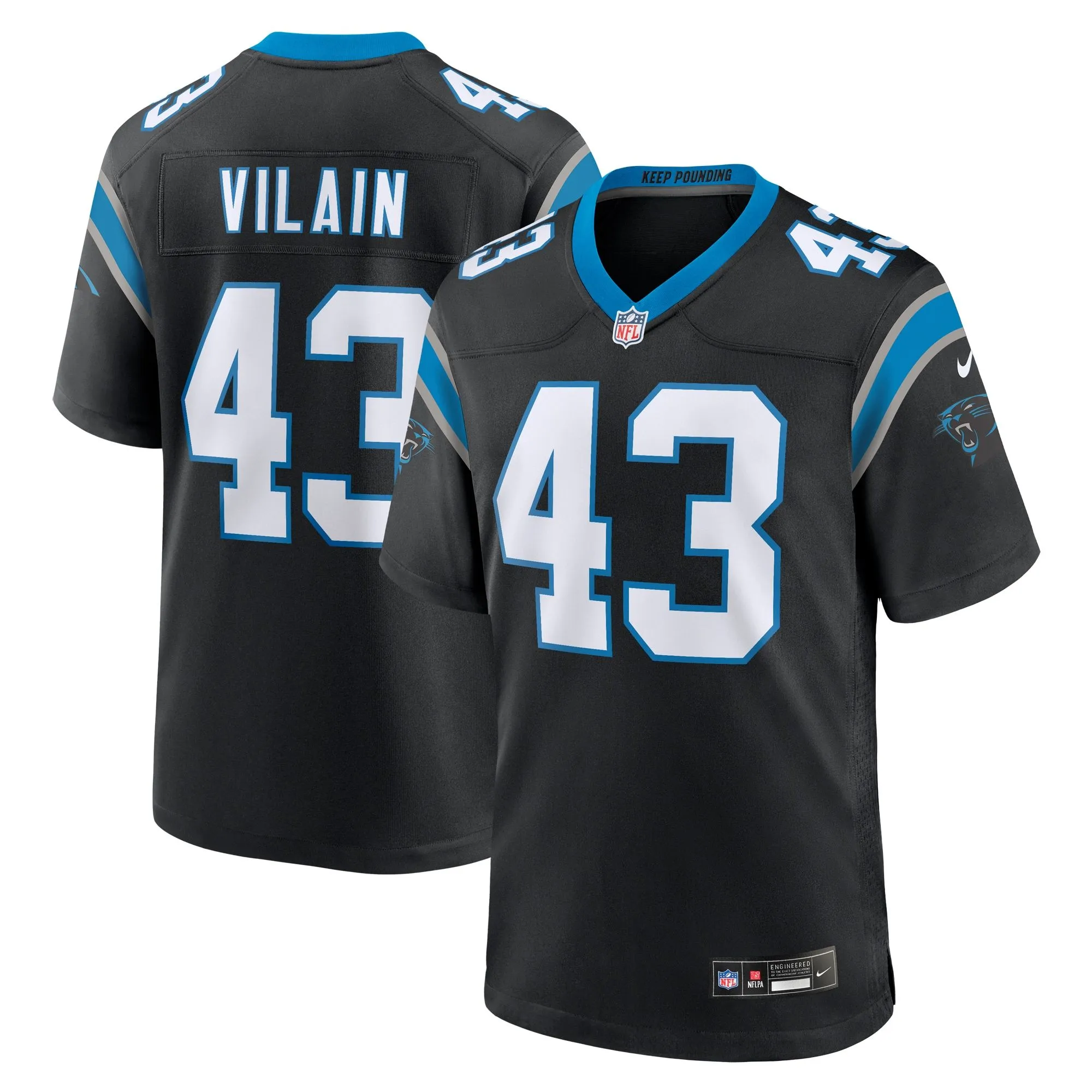 Luiji Vilain Carolina Panthers   Game Jersey -  Black