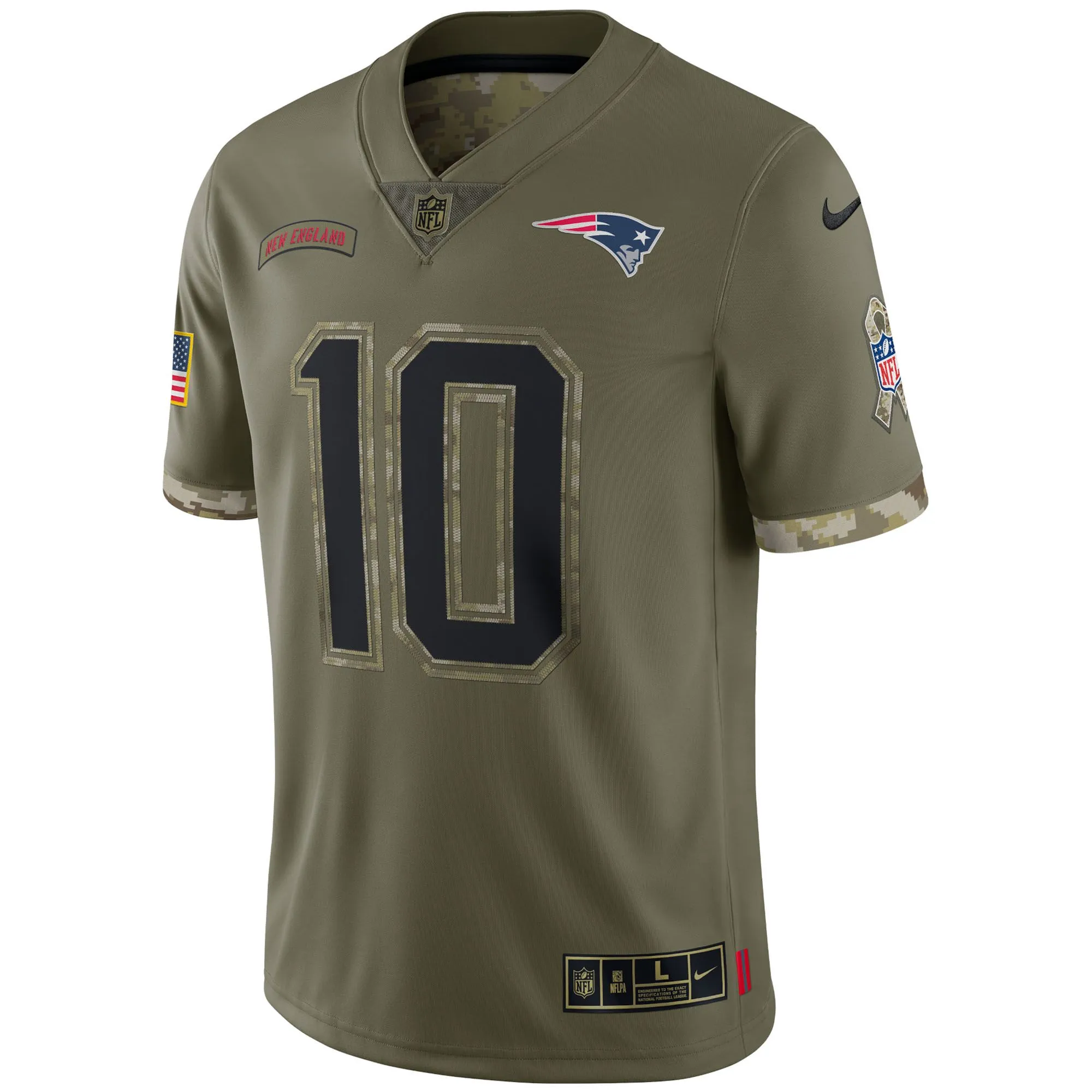 Mac Jones New England Patriots  2022 Salute To Service Limited Jersey - Olive